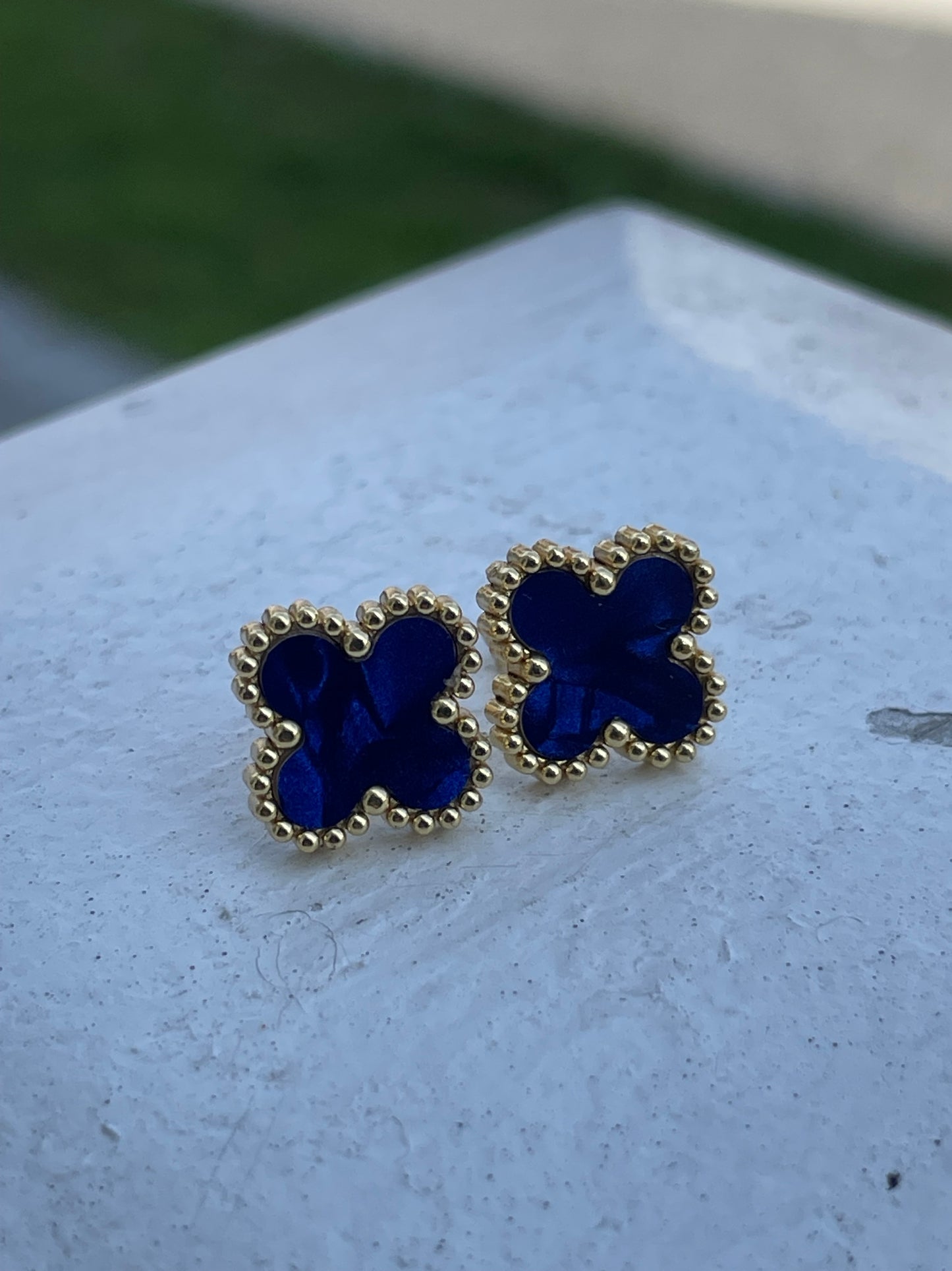 Stainless Steel Vermeil Van Cleef Style Blue Clover Earrings