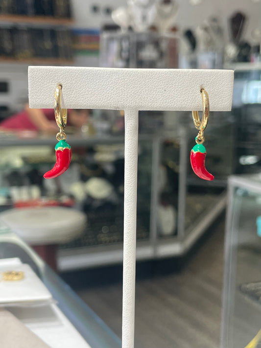 Stainless Steel Vermeil Hot Chili Pepper Dangle Earrings