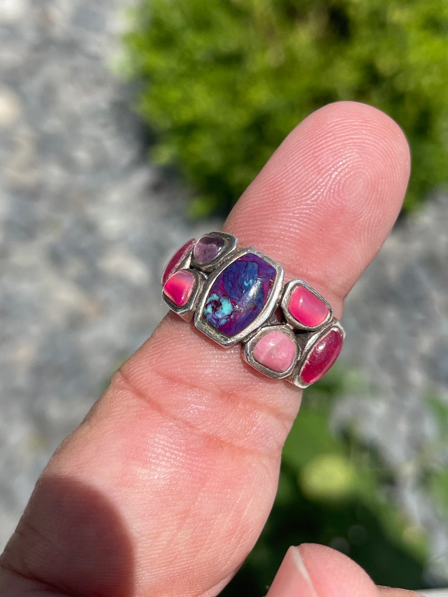925 Sterling Silver Dahlia Copper & Pink Spiny Oyster Cluster Ring Size 7