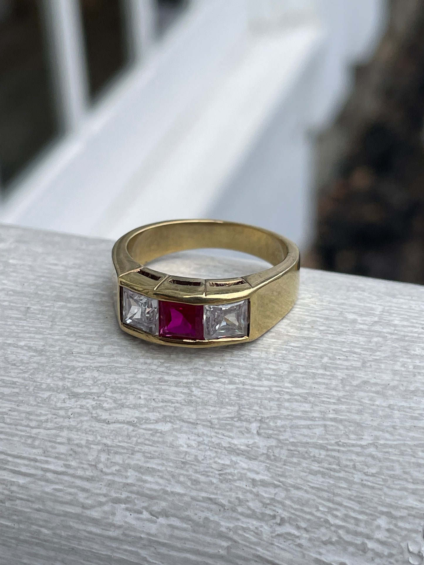 925 Sterling Silver Vermeil Men’s Triple Stone Band Ring Size 10