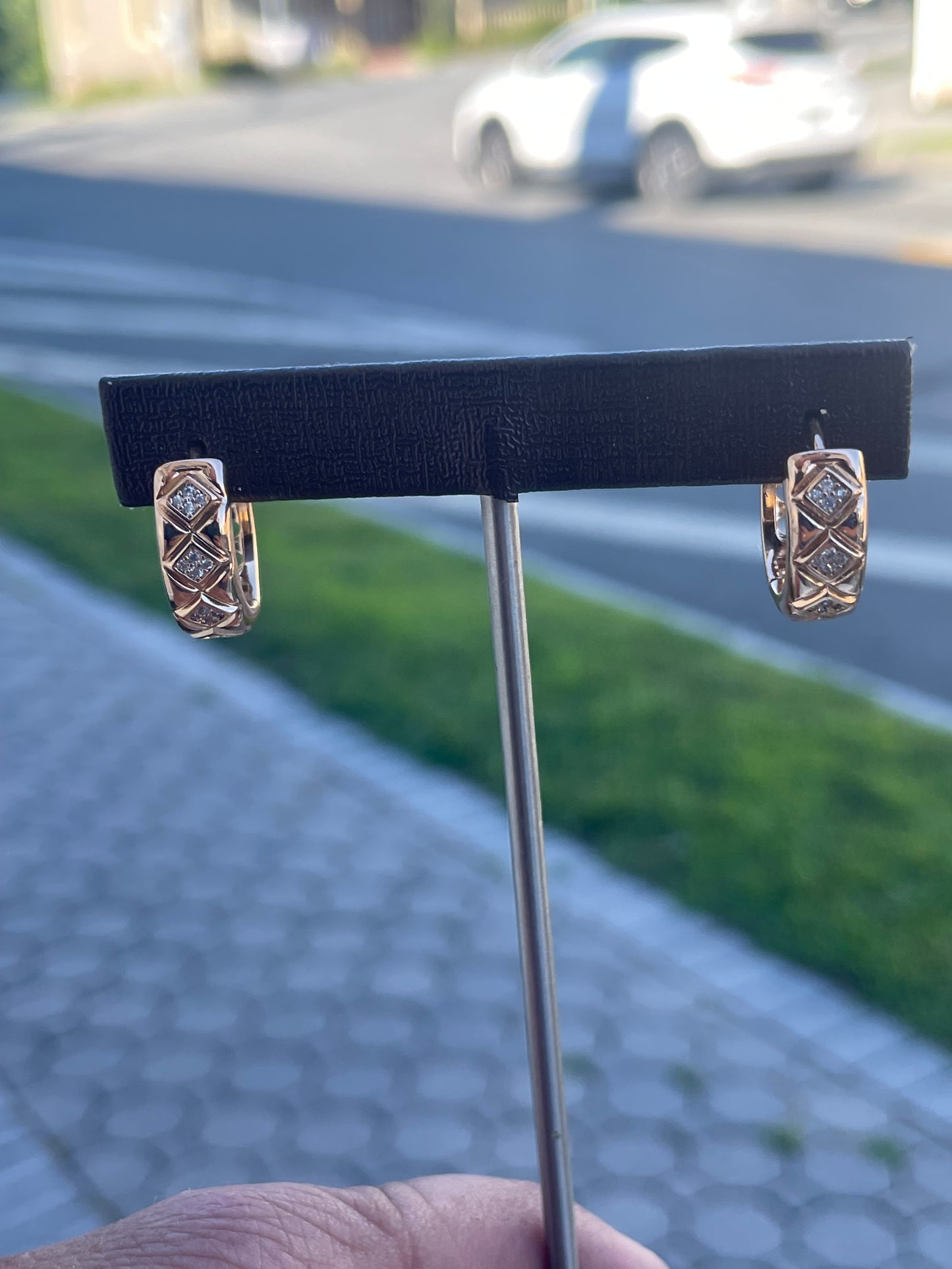 Stainless steel Rose gold vermeil Cz hoop earrings