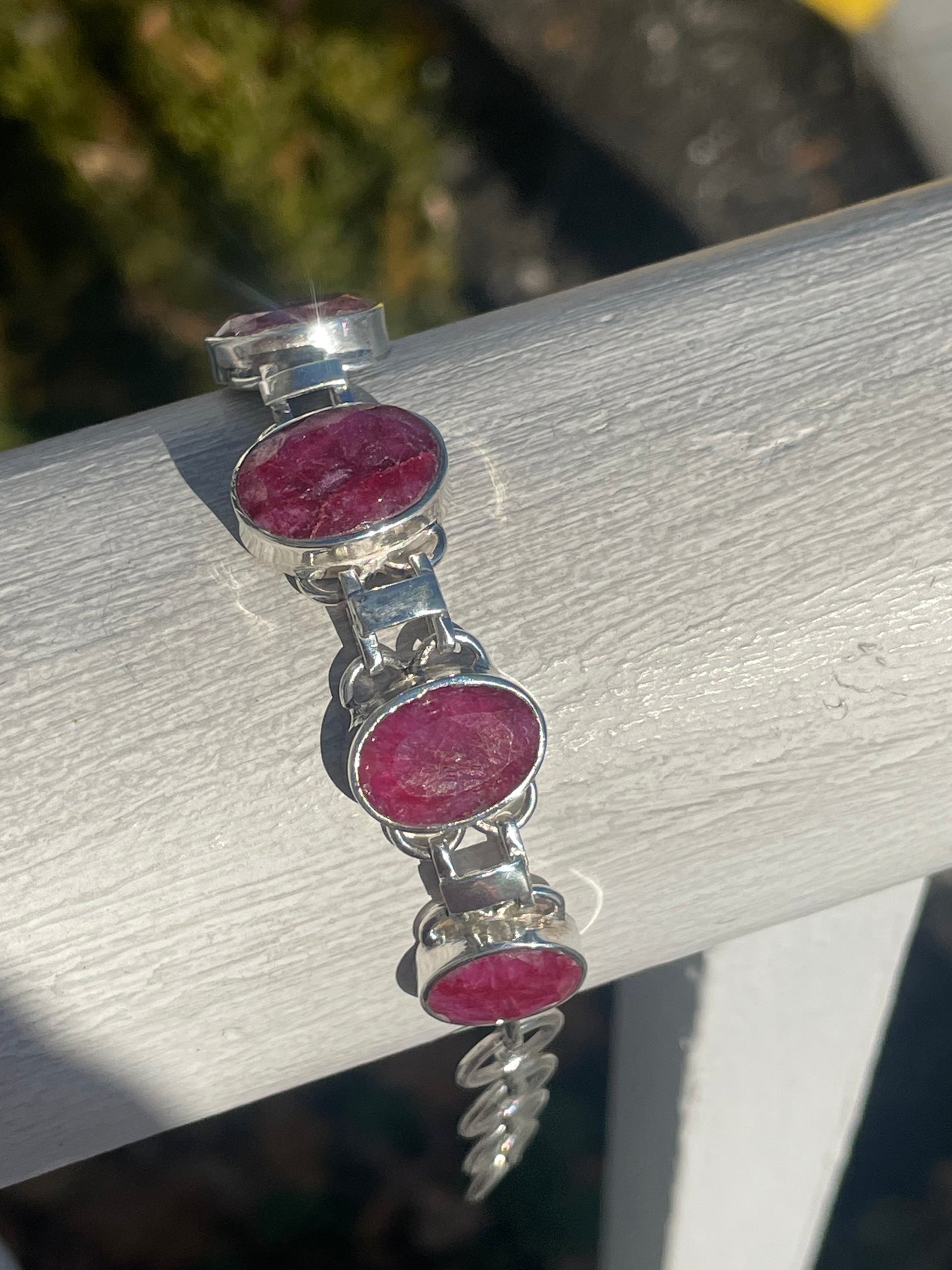 925 Sterling Silver Large Natural Ruby Stone Bracelet 50ct tcw!