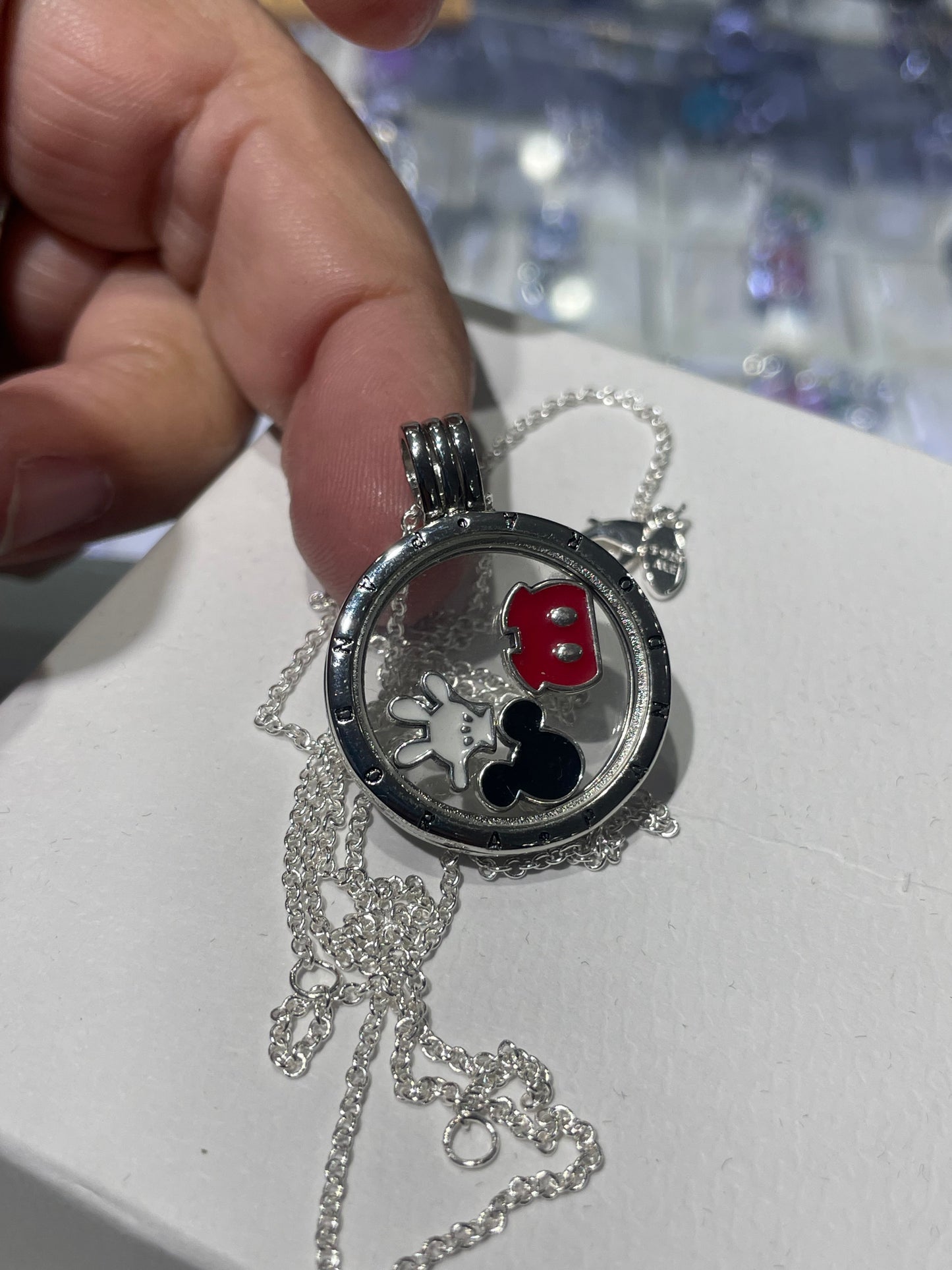 Retired Pandora Medium Locket Necklace with Mickey Mouse Disney Petite Charms