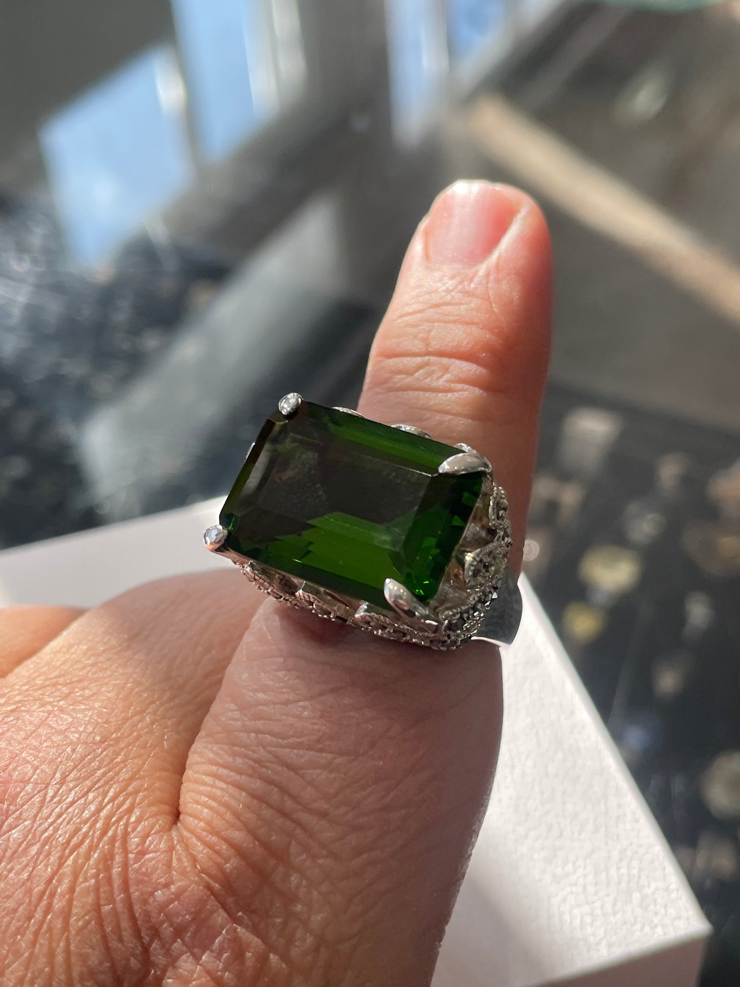Large Chrome Diopside 925 Sterling Silver Ring