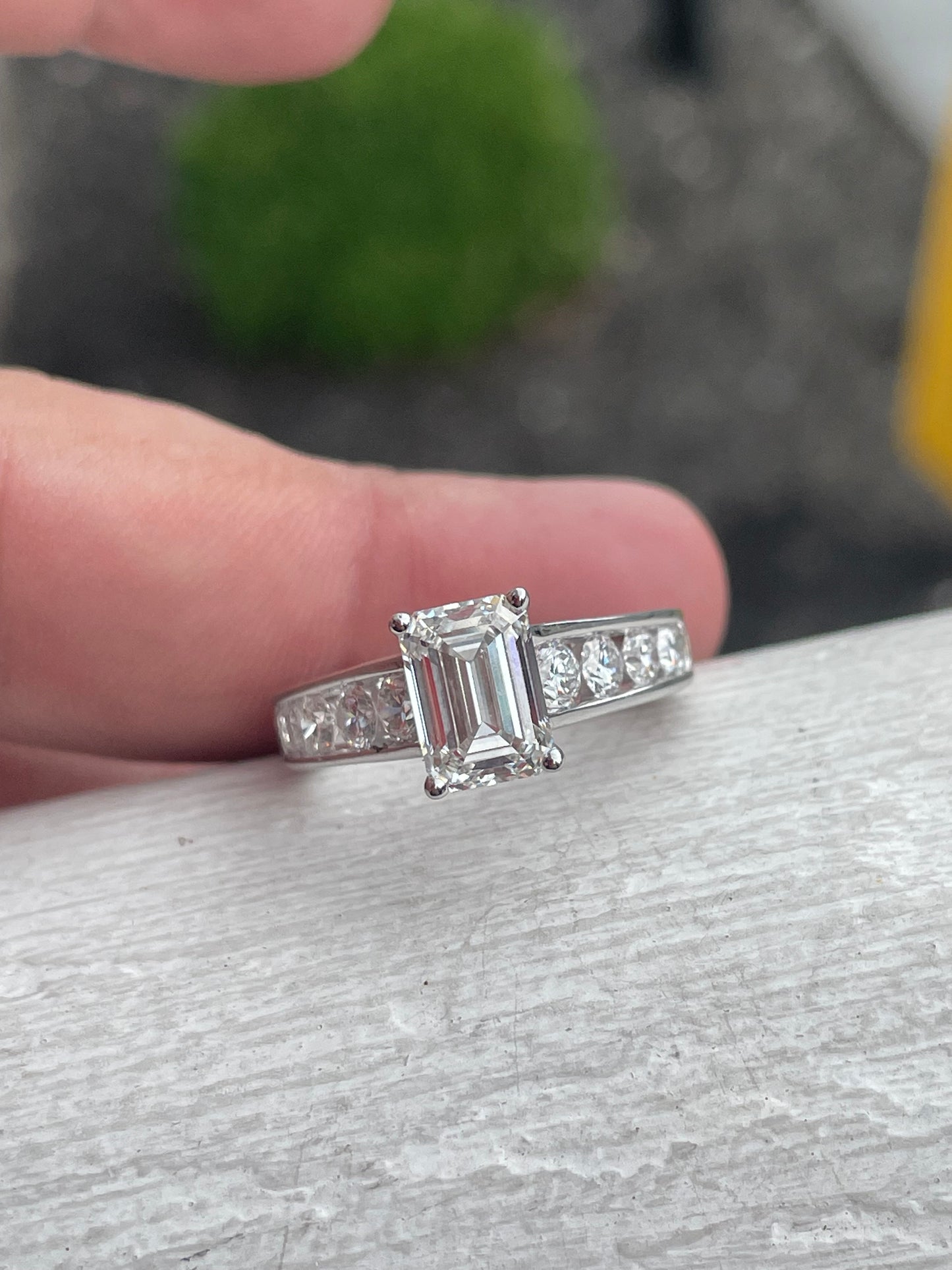 14k White Gold Emerald Cut Diamond Engagement Ring Size 7
