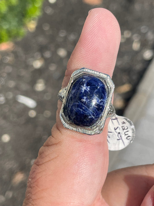 Antique 14k White Gold Sodalite Statement Ring