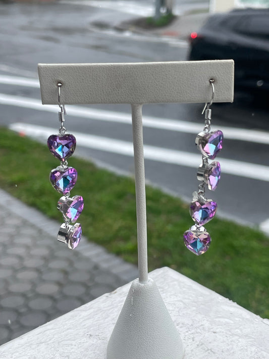 Stainless Steel Bi-Color Quartz Cascading Hearts Dangle Earrings