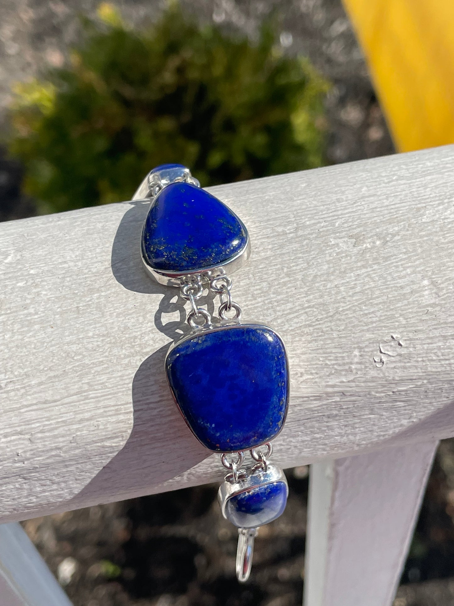 Natural Large Stone 925 Sterling Silver Blue Lapis Bracelet