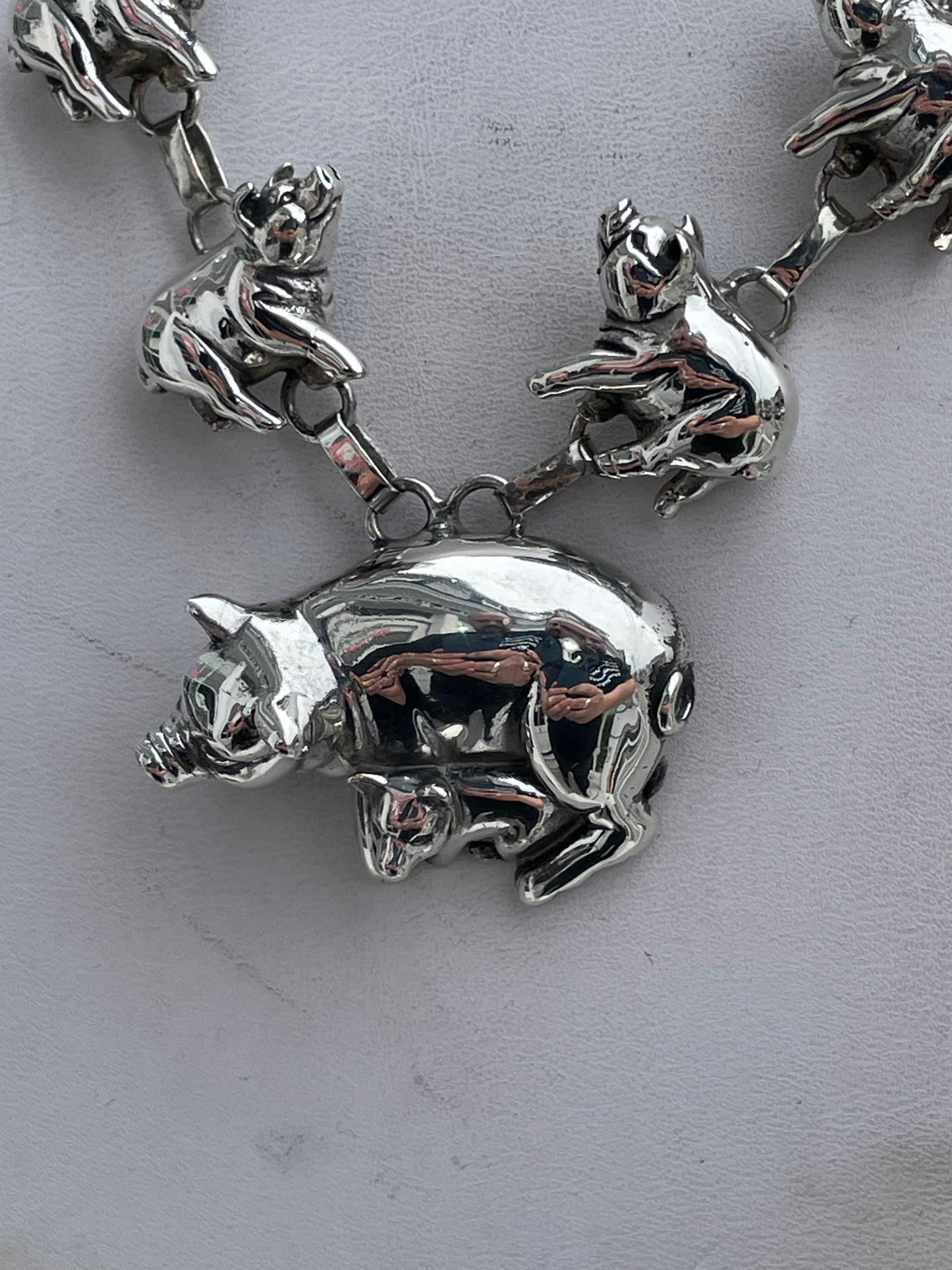 Designer Carol Felley Native American Pig Family Station Necklace 925 Sterling Silver