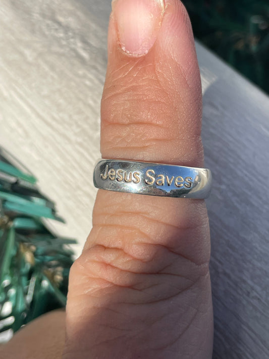 925 Sterling Silver Jesus Saves Solid Band Ring Size 7