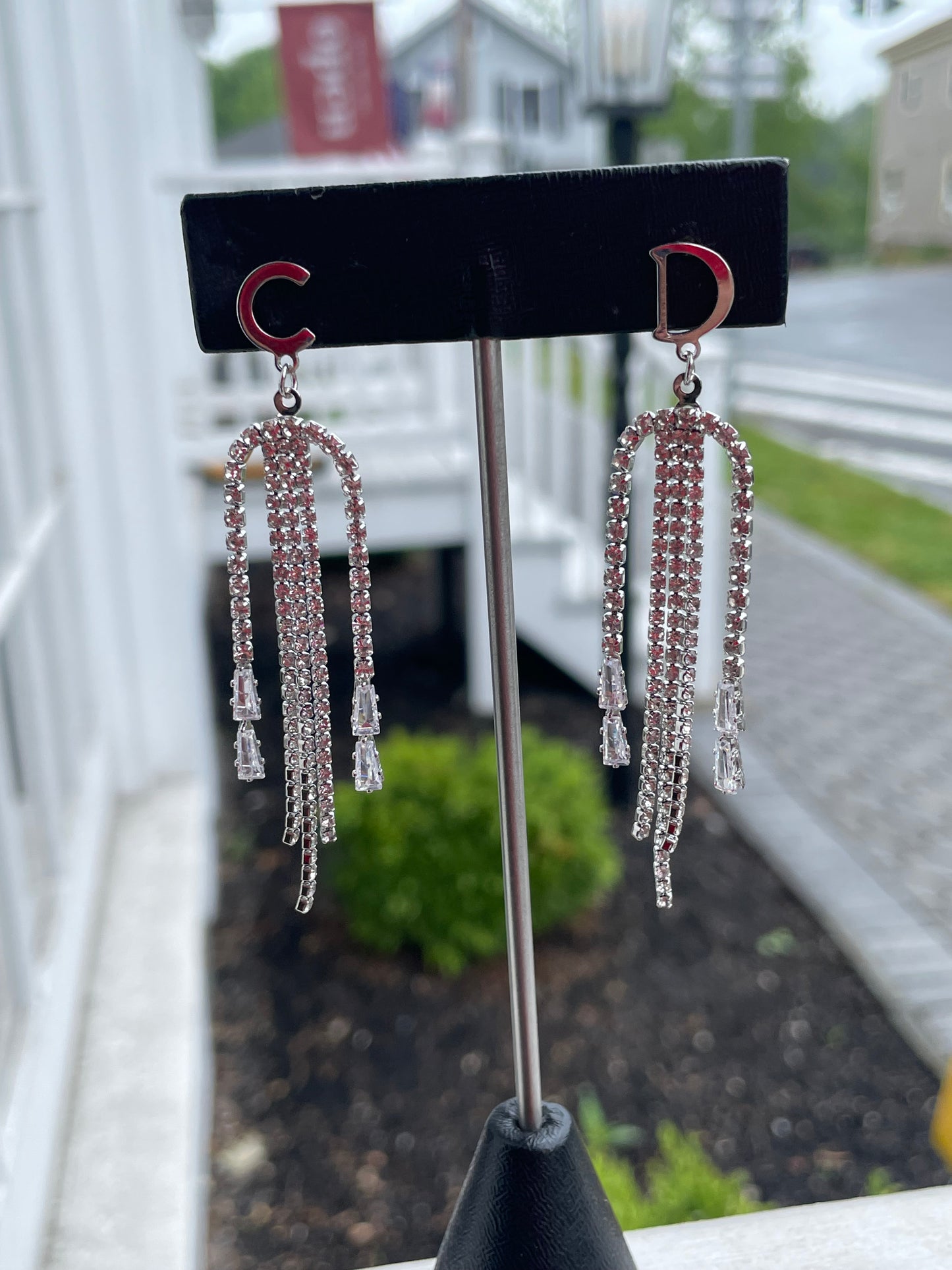 Silver Plated Christian Dior Style Clear Crystal Chandelier Earrings