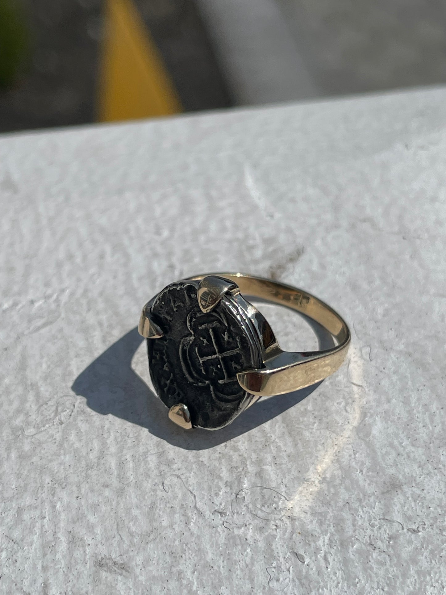 14k Gold Atochan Coin Ring Size 8