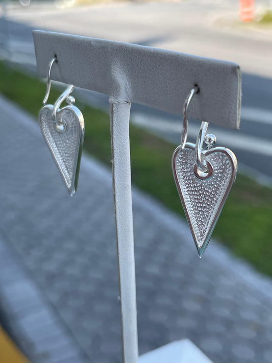 925 Sterling Silver Dangling Signet Heart Earrings