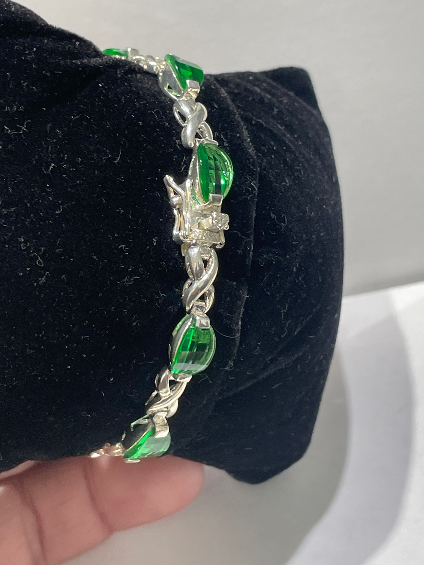 925 Sterling Silver Simulated Emerald Tennis Bracelet