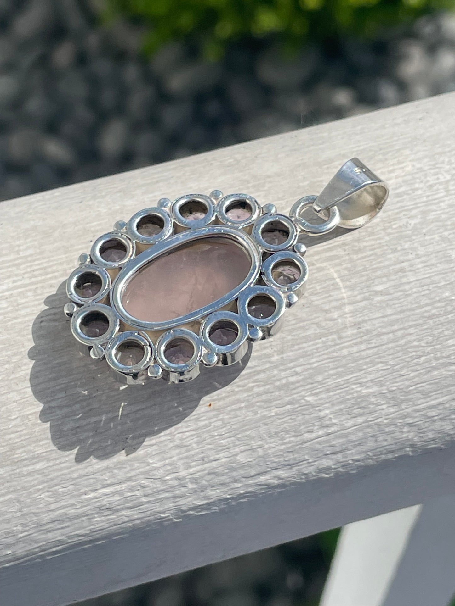 925 Sterling Silver Rose Quartz & Amethyst Natural Stone Pendant