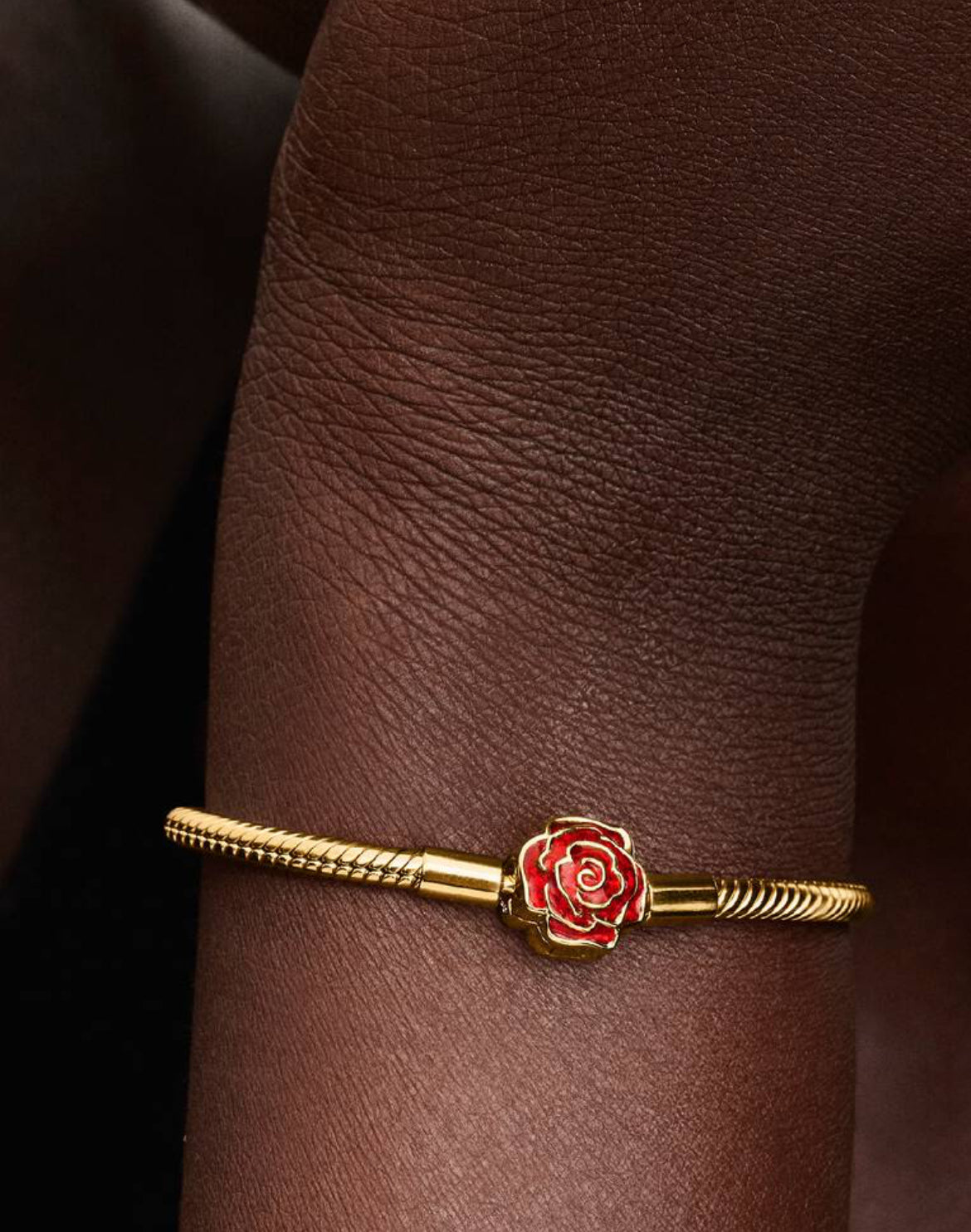 Pandora Disney Beauty and the Beast Enchanted Rose Snake Chain Gold Shine Bracelet 7.9