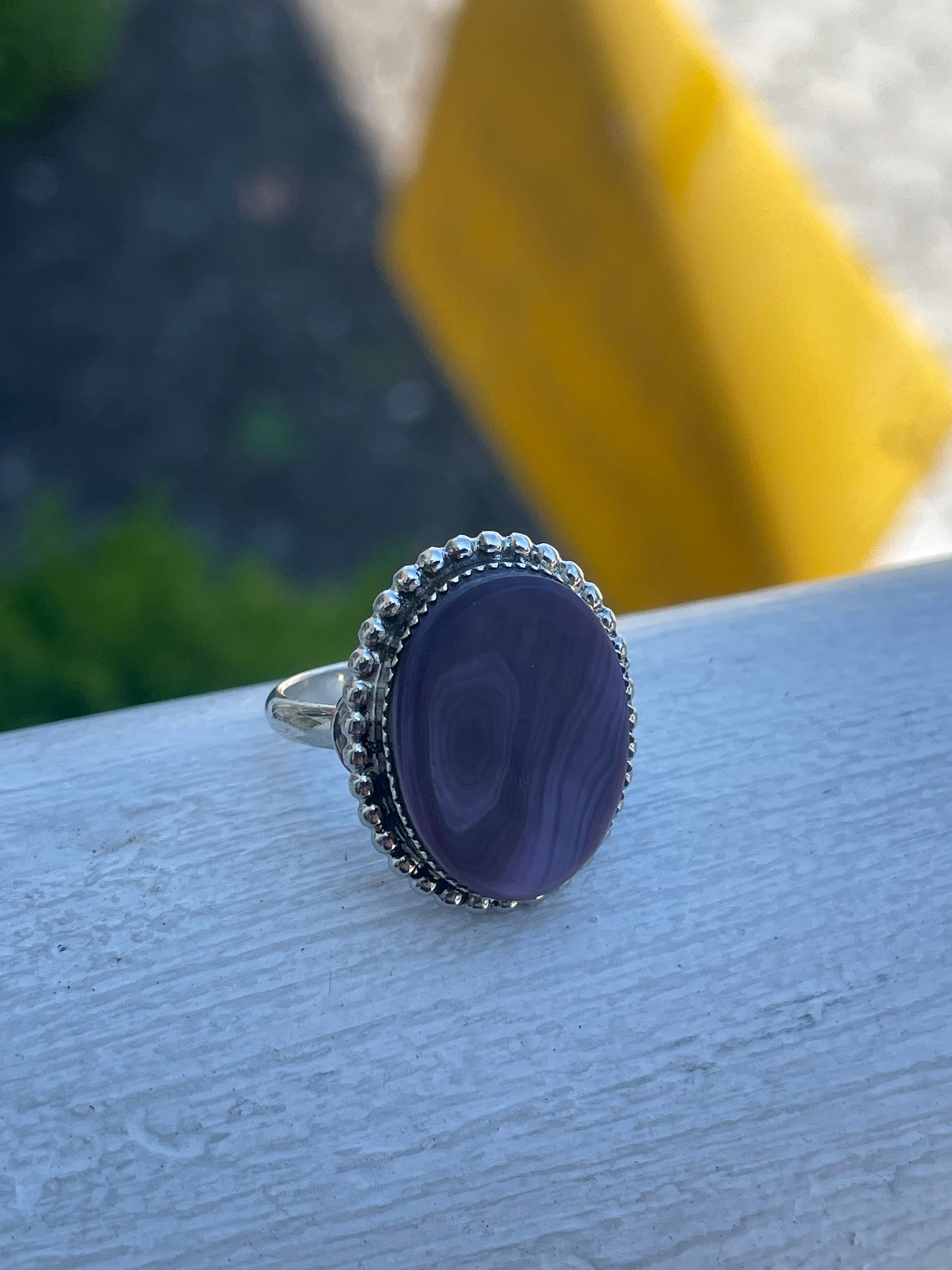 925 Sterling Silver Signet Style Purple Shell Ring Size 8