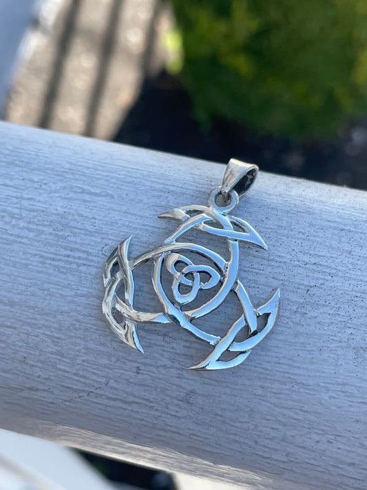 925 Sterling Silver Cosmic Celtic Triquetra Knot Pendant