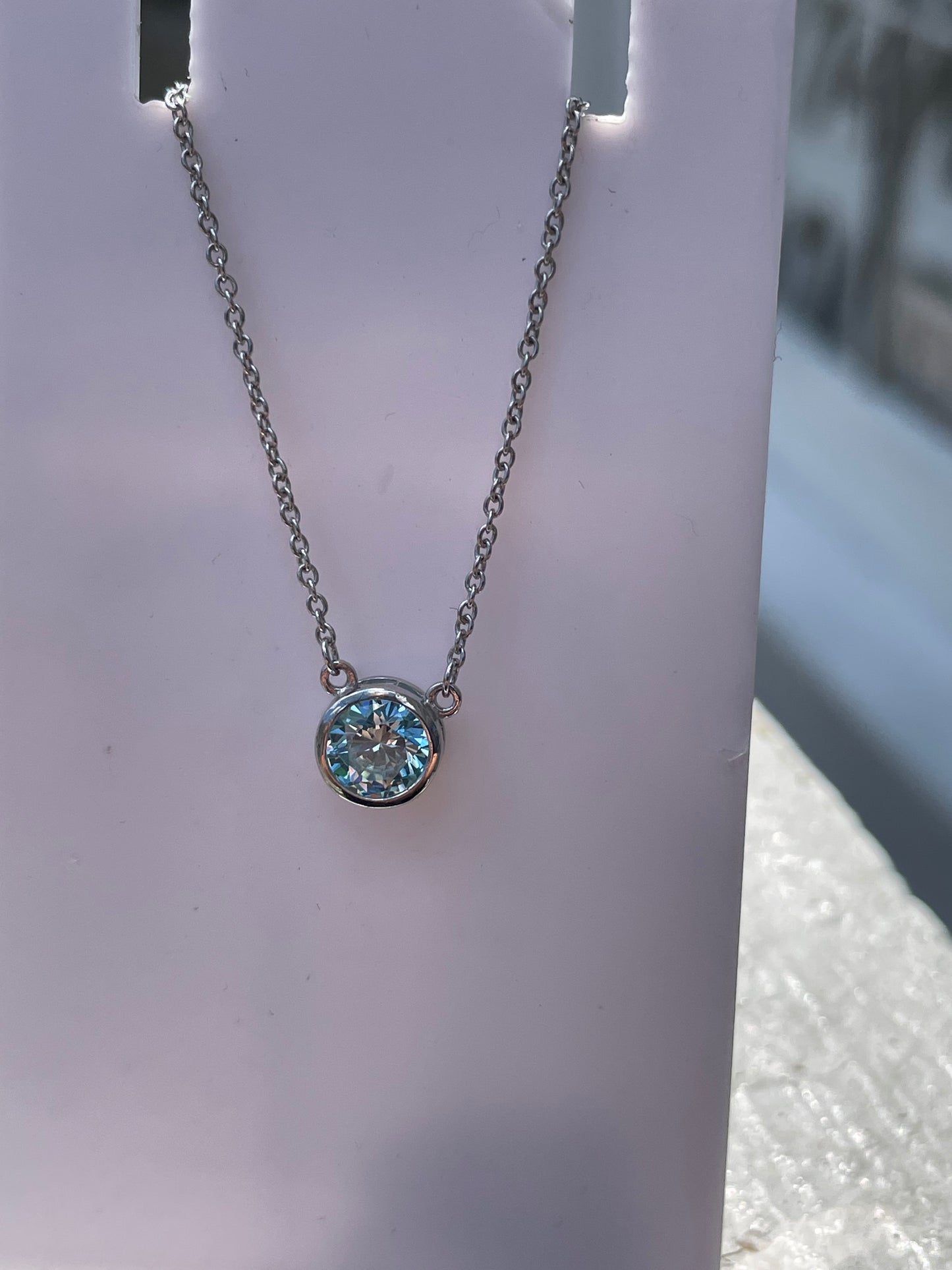 925 Sterling Silver Solitaire Aquamarine Bezel Stone Necklace