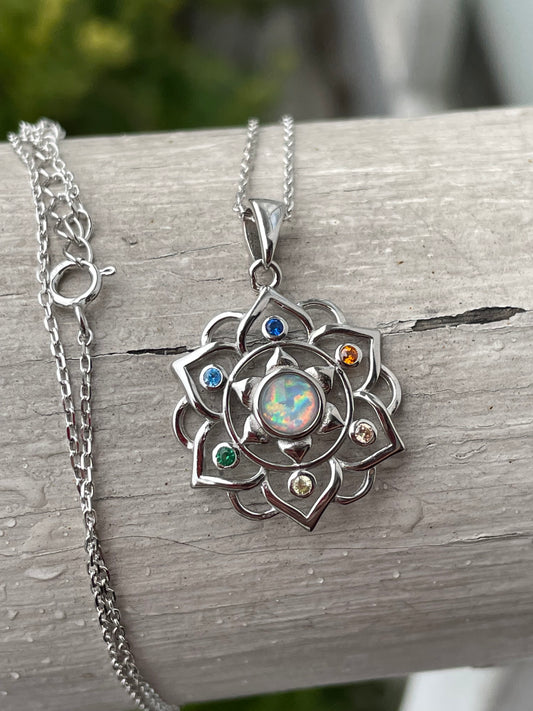 925 Sterling Silver Multi-stone color Chakra Necklace