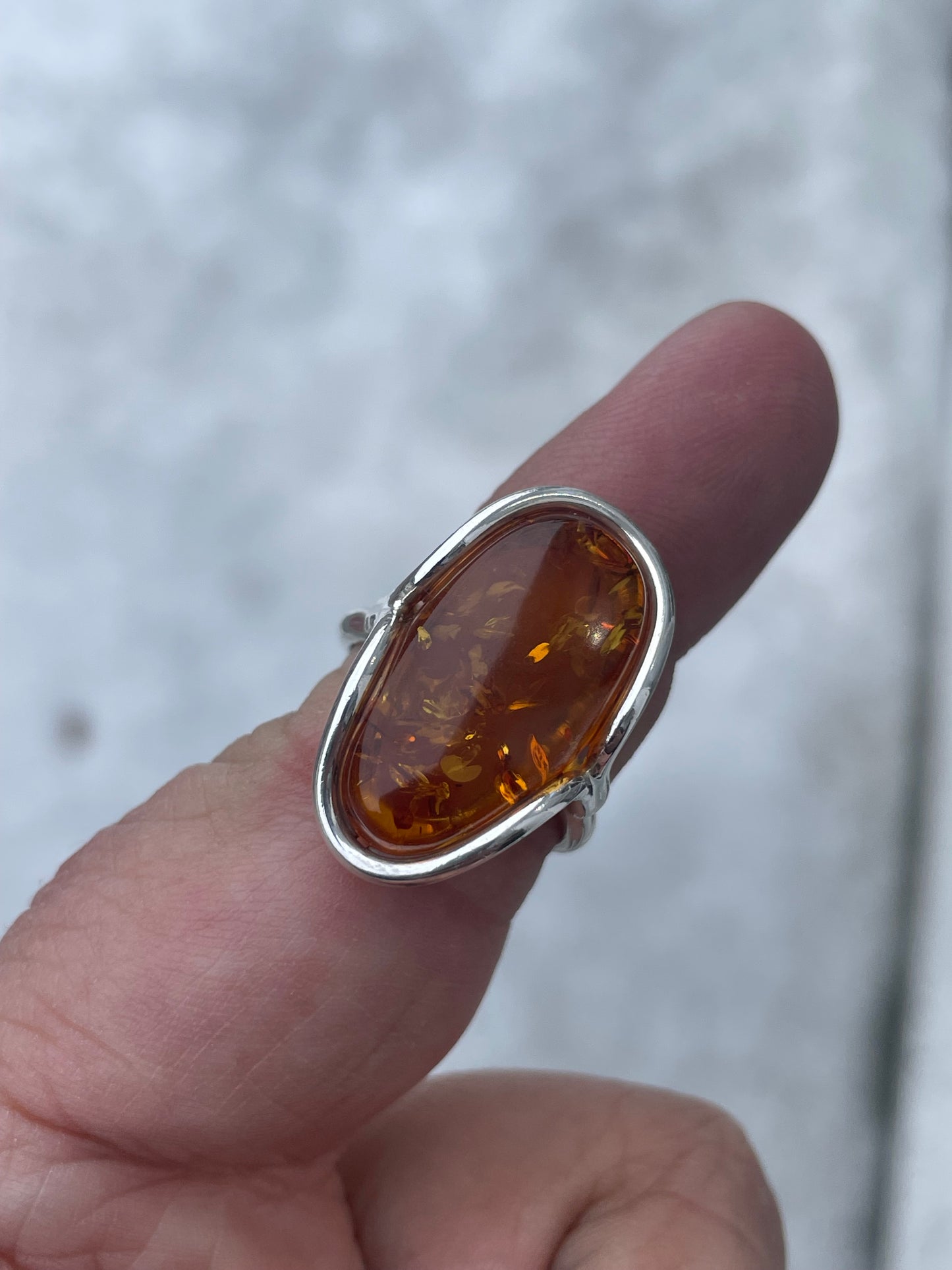 925 Sterling Silver Amber Handmade Ring Open Size