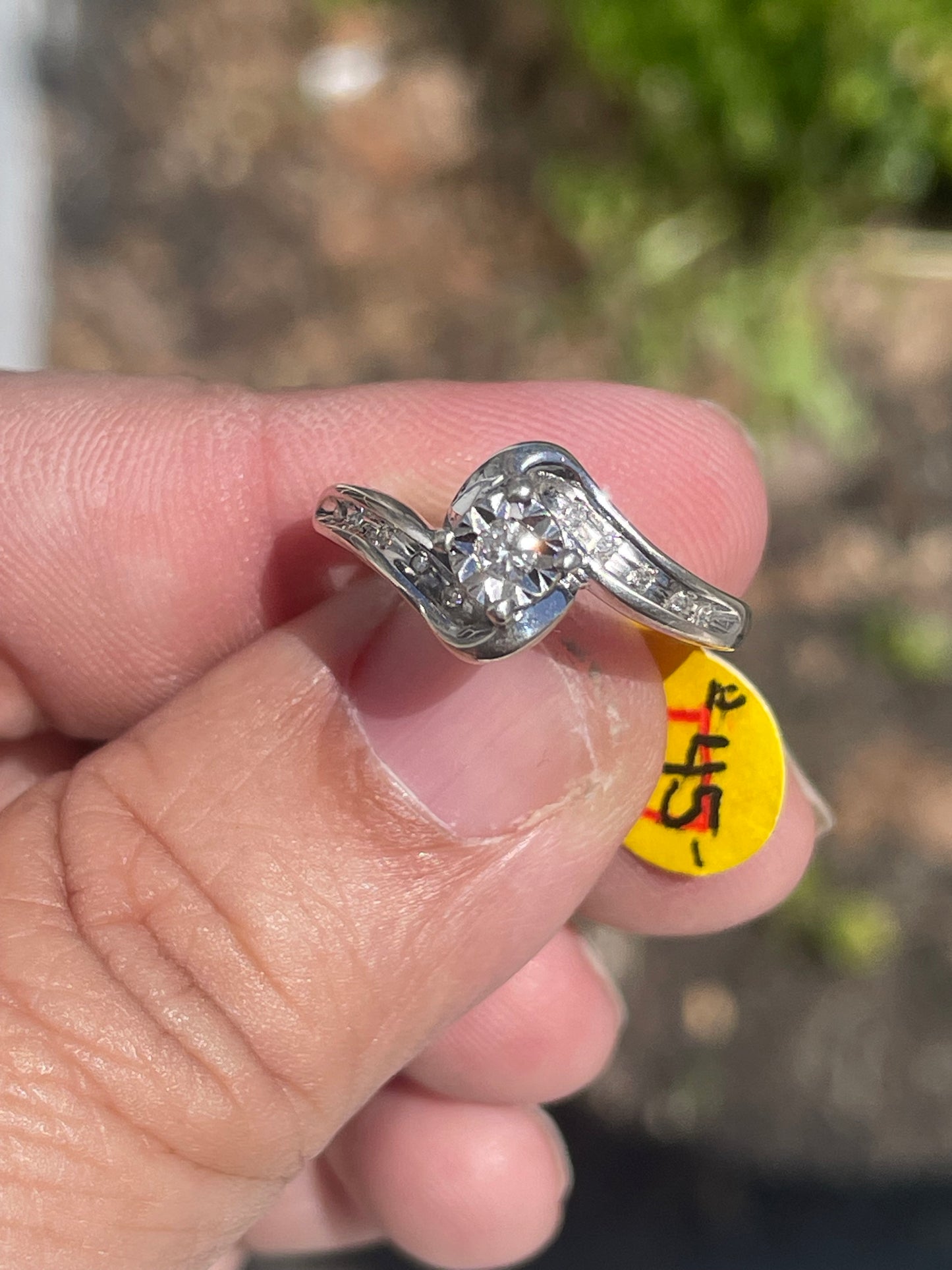 925 Sterling Silver Natural Diamond Bypass Design Ring Size 7