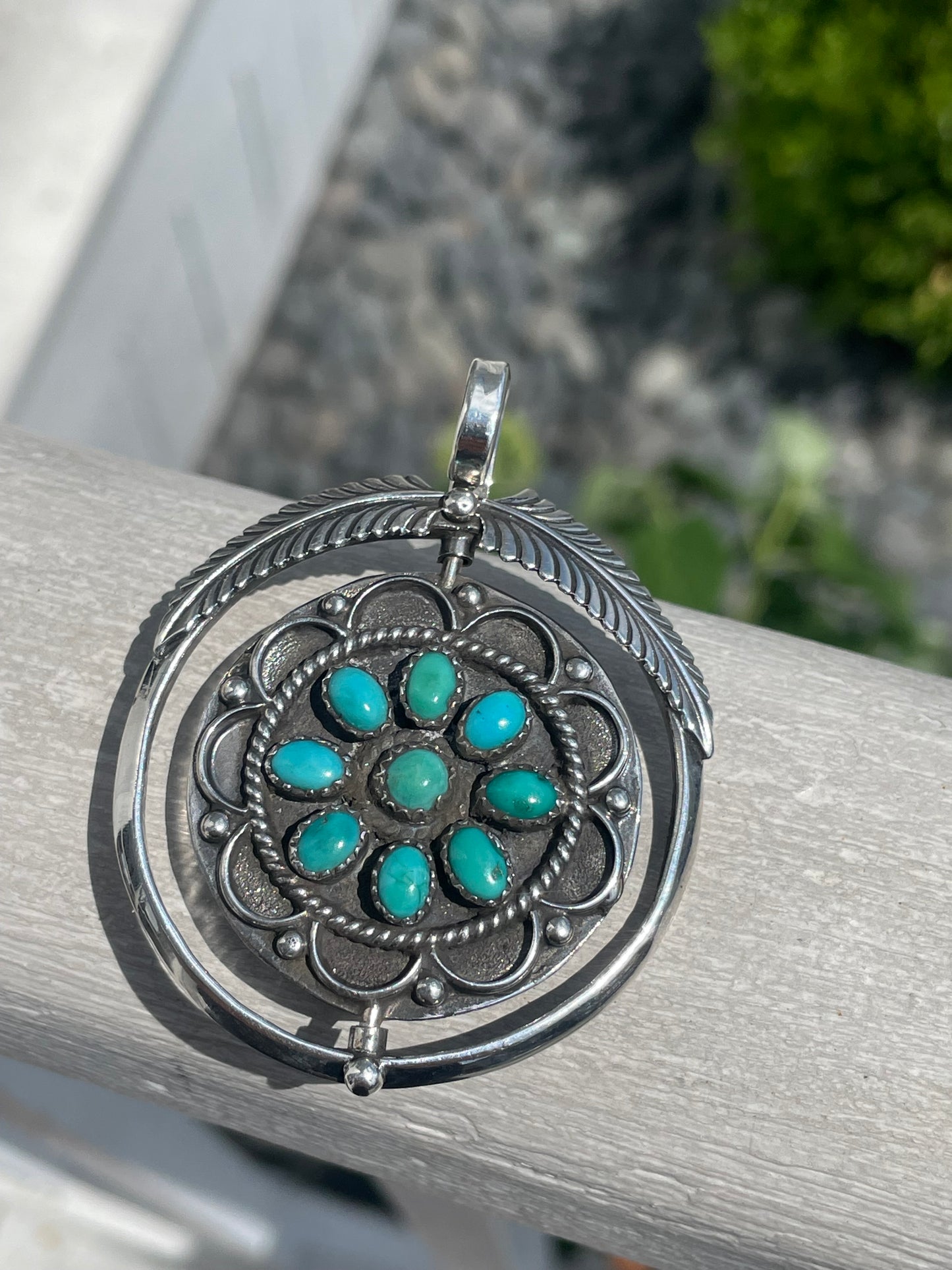 Navajo Designer Alfred Joe Native American Large Reversible Turquoise & Carnelian 925 Sterling Silver Pendant