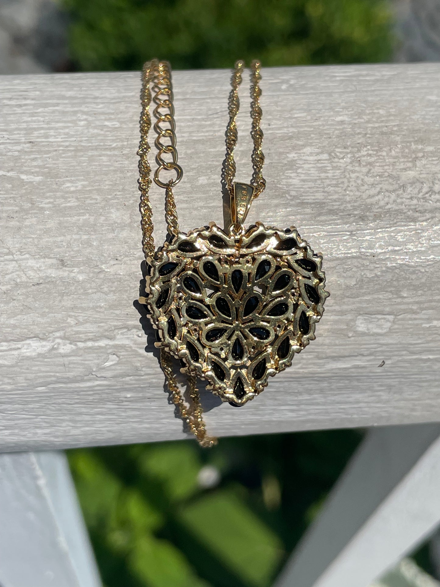 925 Sterling Silver vermeil Black Spinel Cluster Heart Necklace