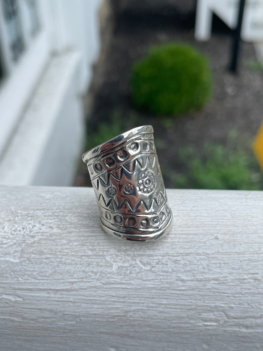 925 Sterling Silver Native American Thick Cigar Band Ring Size 7