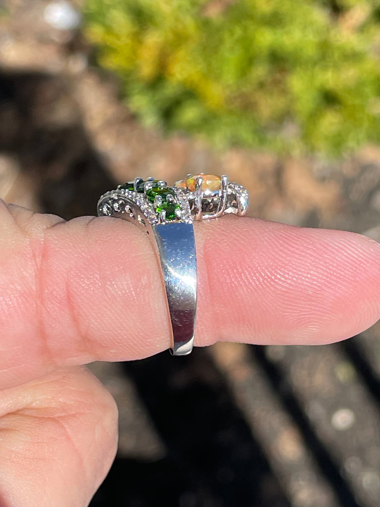 925 Sterling Silver Chrome Diopside & Ethiopian Opal Bypass Ring Size 6
