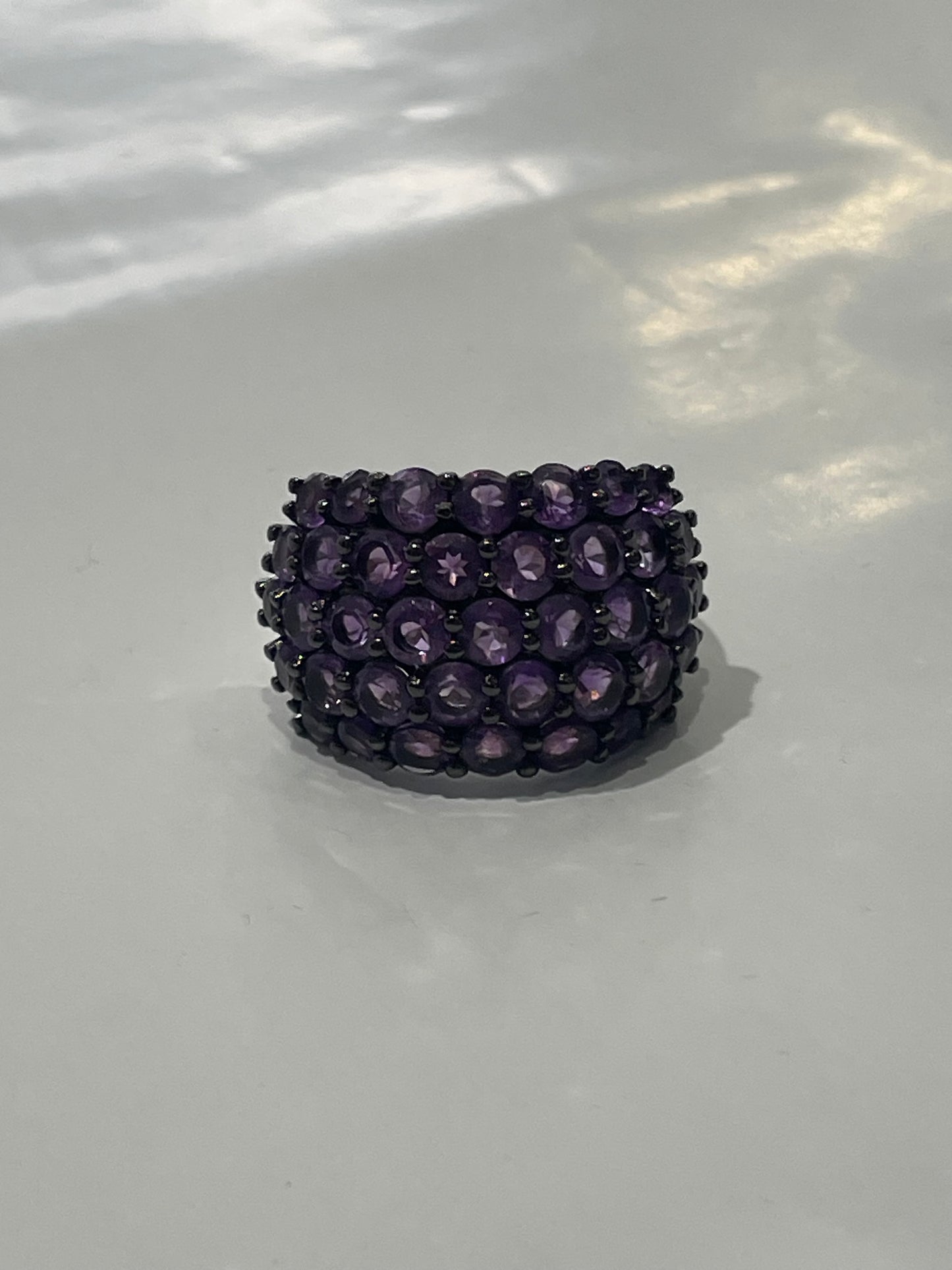 925 Sterling Silver Natural Amethyst Cluster Ring Size 7