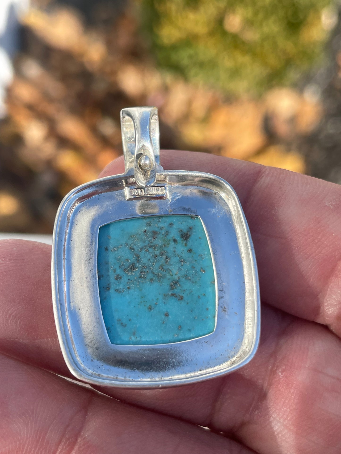 Designer 925A Sterling Silver Large Turquoise Albion Style Pendant