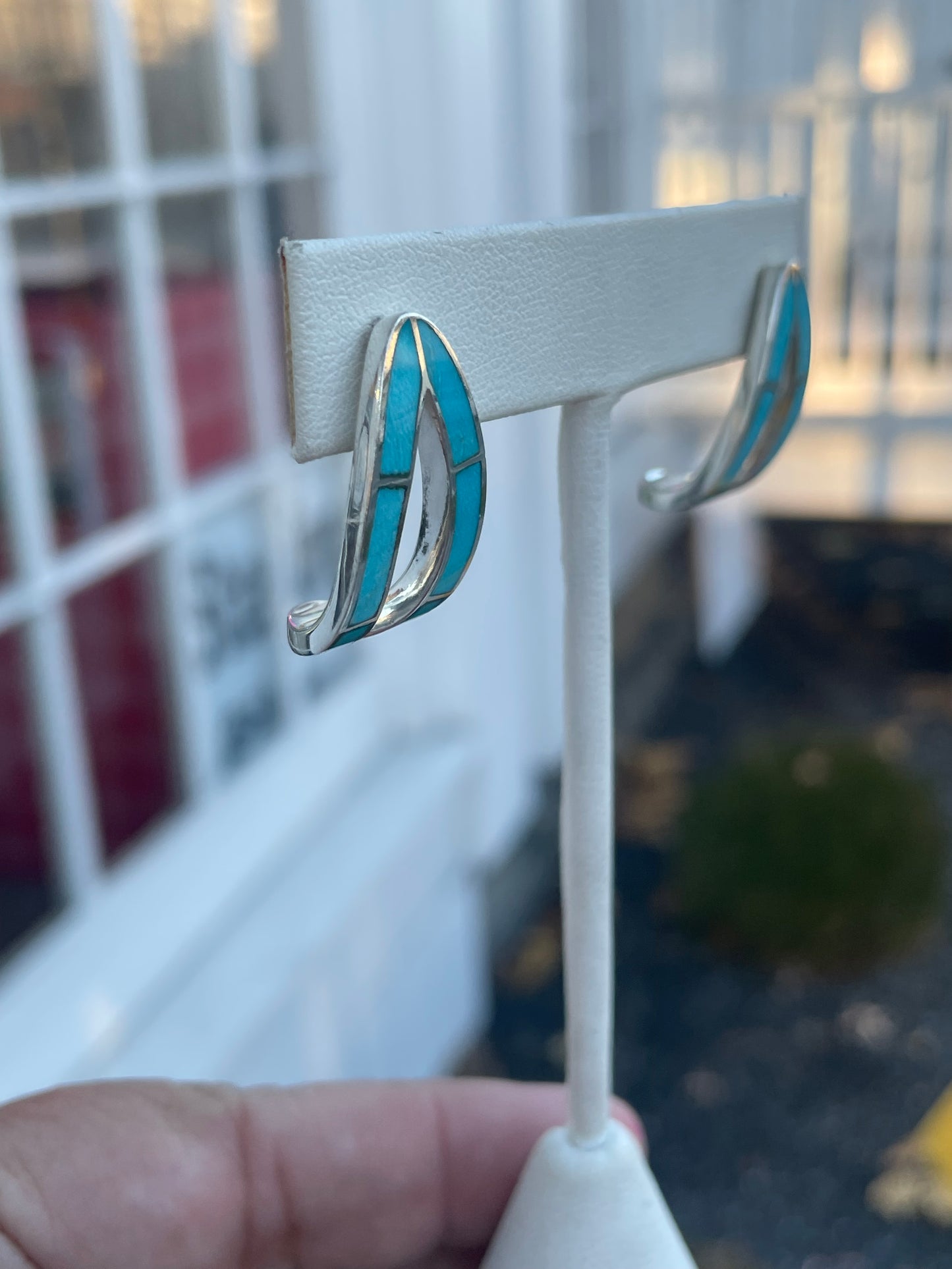 925 Sterling Silver Oblong Turquoise Stud Earrings