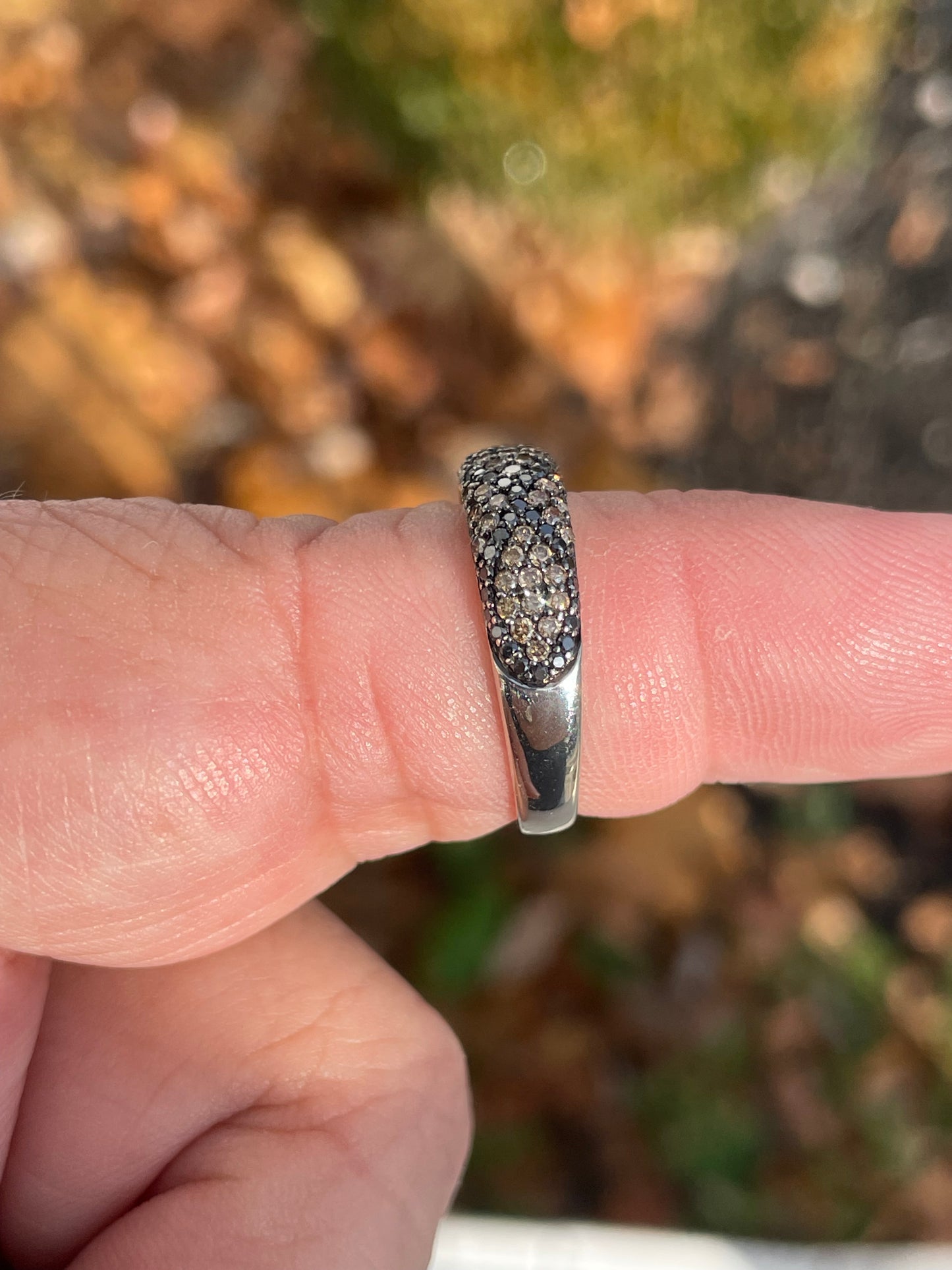 Designer Prima 14k White Gold Chocolate & Black Diamond Band Ring Size 7