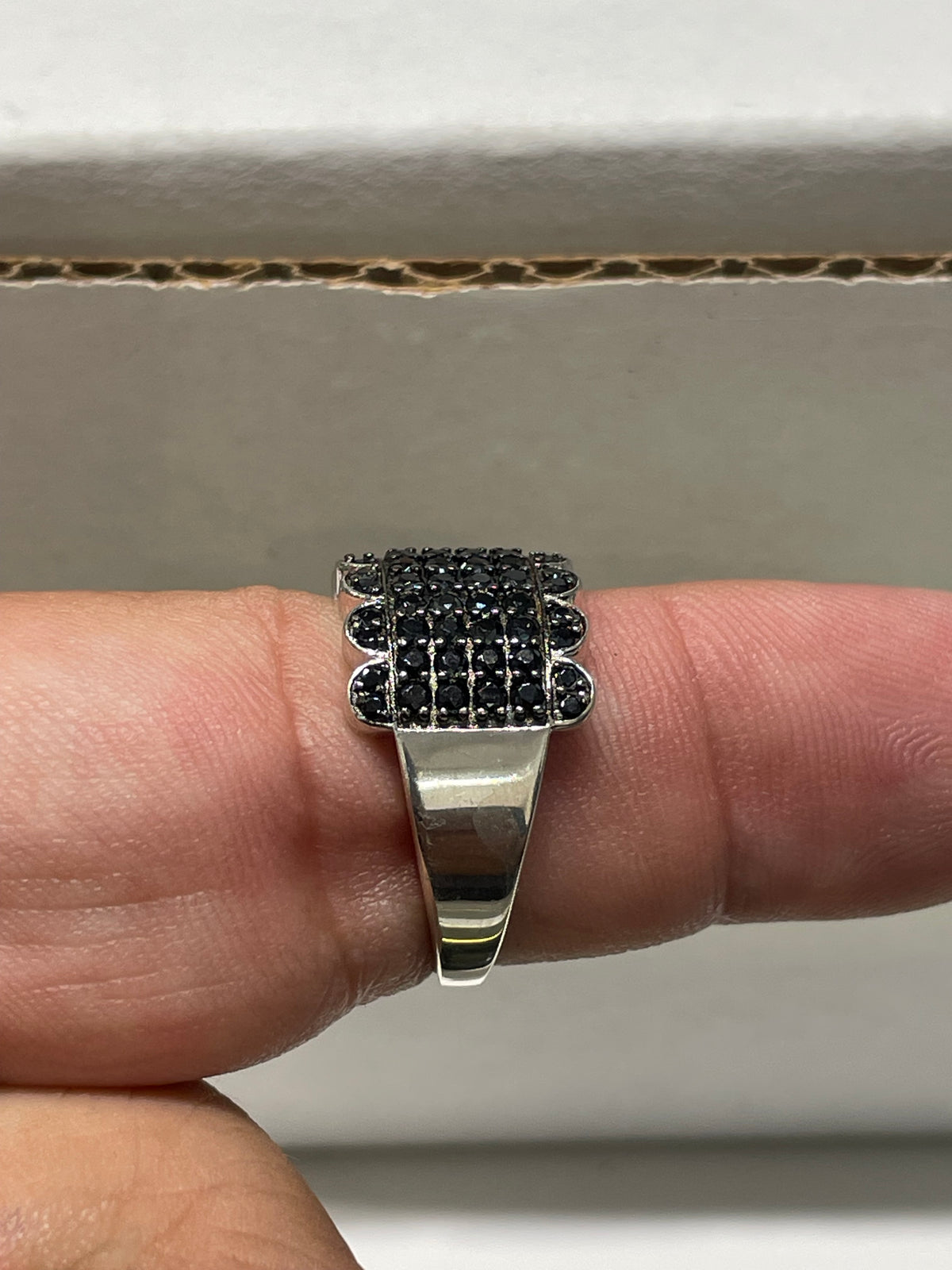 925 Sterling Silver Black Obsidian Cluster Ring Size 9