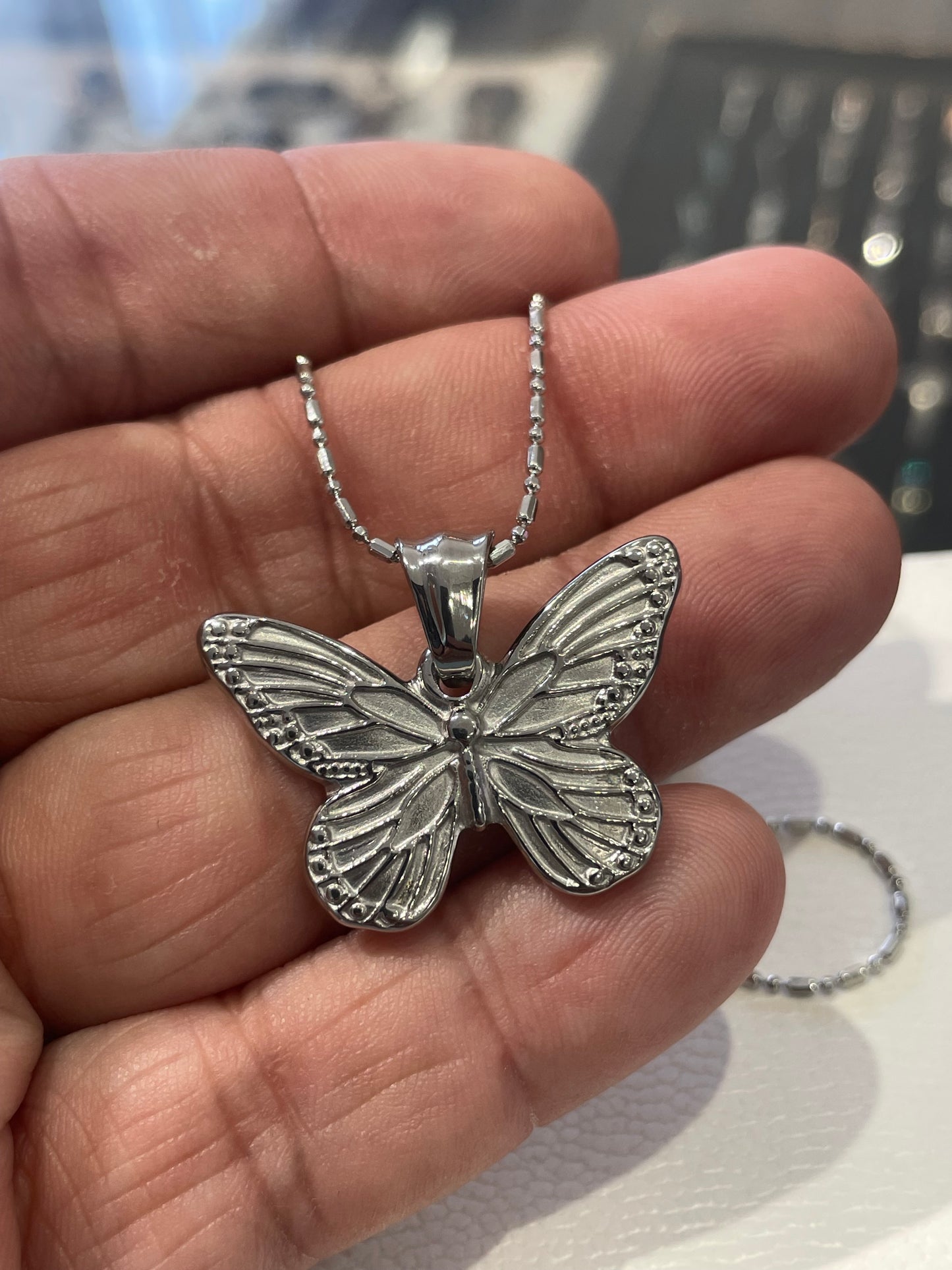 Stainless Steel Butterfly Necklace 16”
