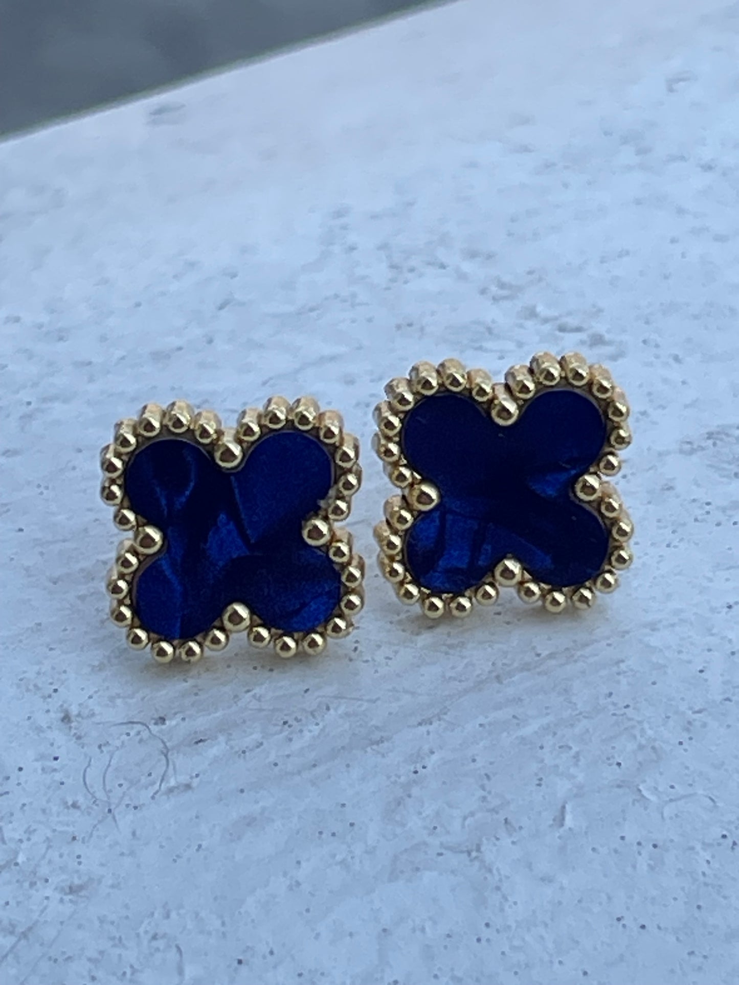 Stainless Steel Vermeil Van Cleef Style Blue Clover Earrings
