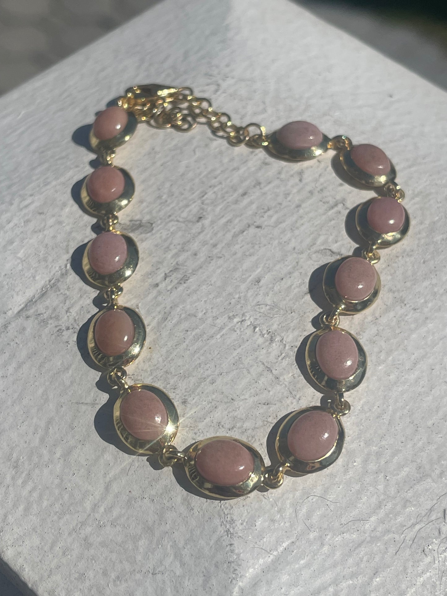 925 Sterling Silver Vermeil Natural Rhodonite Stone Bracelet