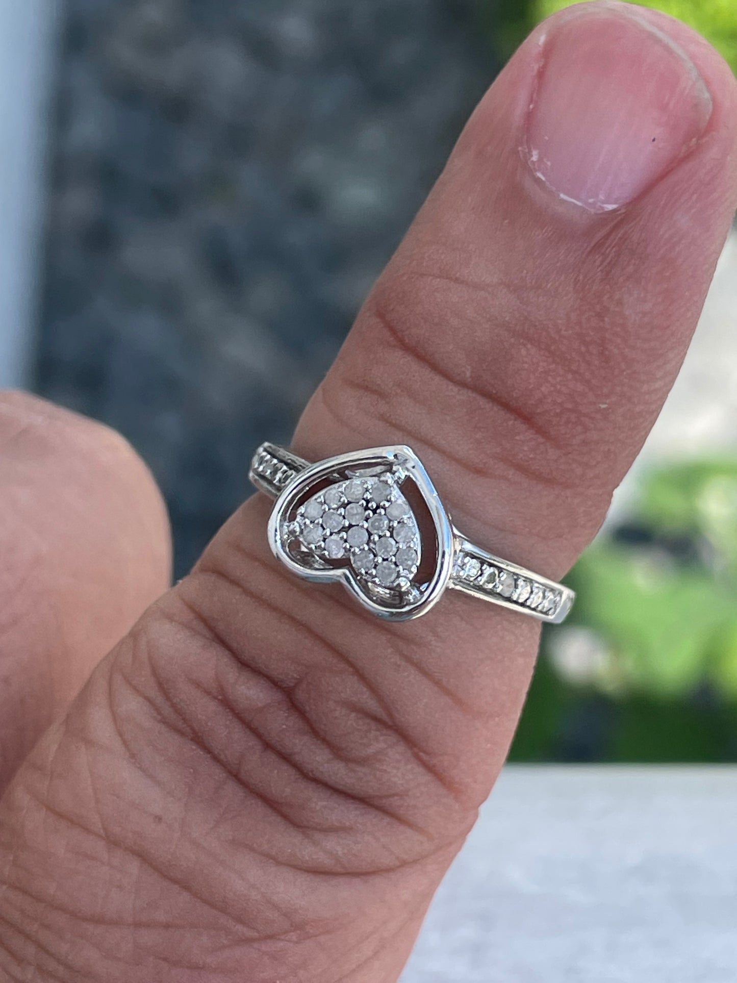 925 Sterling Silver Natural Diamond Heart Ring Size 7