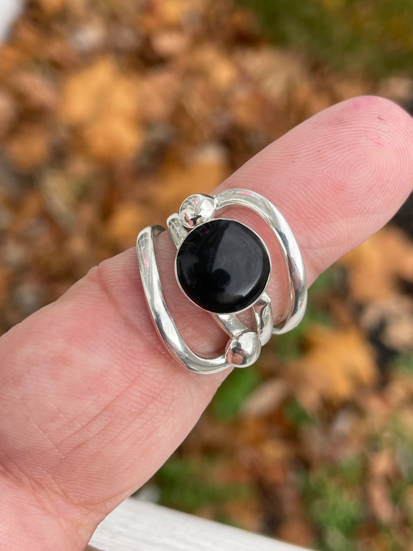 925 Sterling Silver 5.00ct Black Onyx Bypass Adjustable Ring Open Size