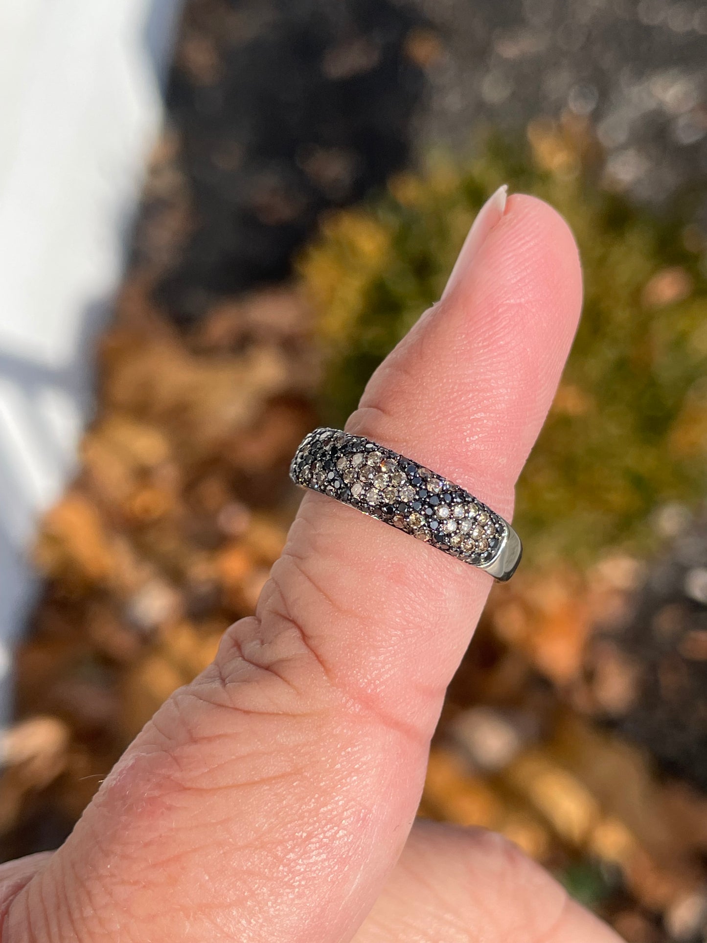 Designer Prima 14k White Gold Chocolate & Black Diamond Band Ring Size 7