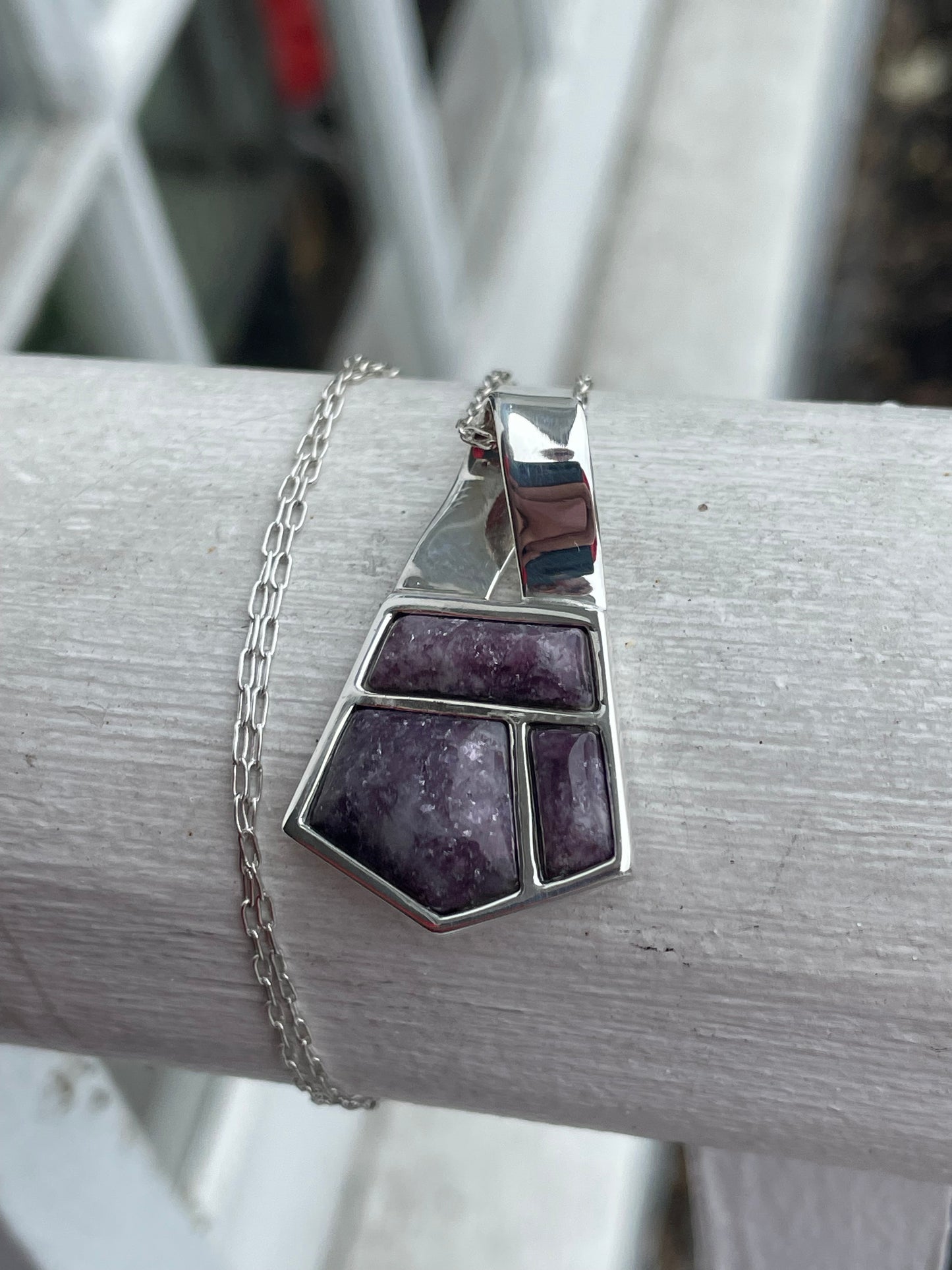 Designer DTR 925 Sterling Silver Modernist Abstract Amethyst Cluster Necklace 18”