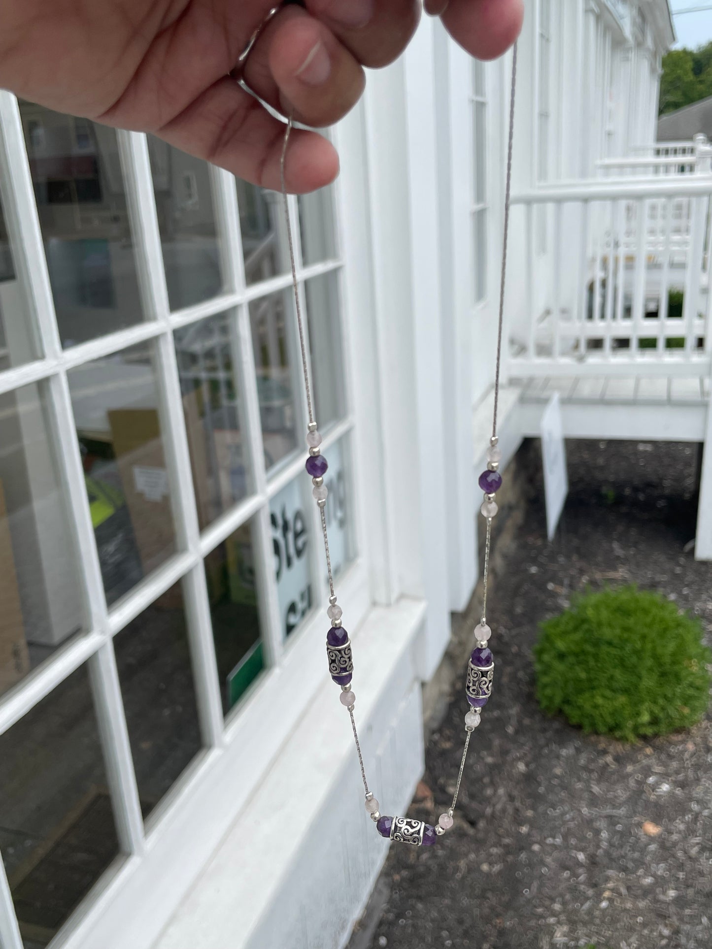 Designer Paz 925 Sterling Silver Amethyst & Rose Quartz Bead Necklace