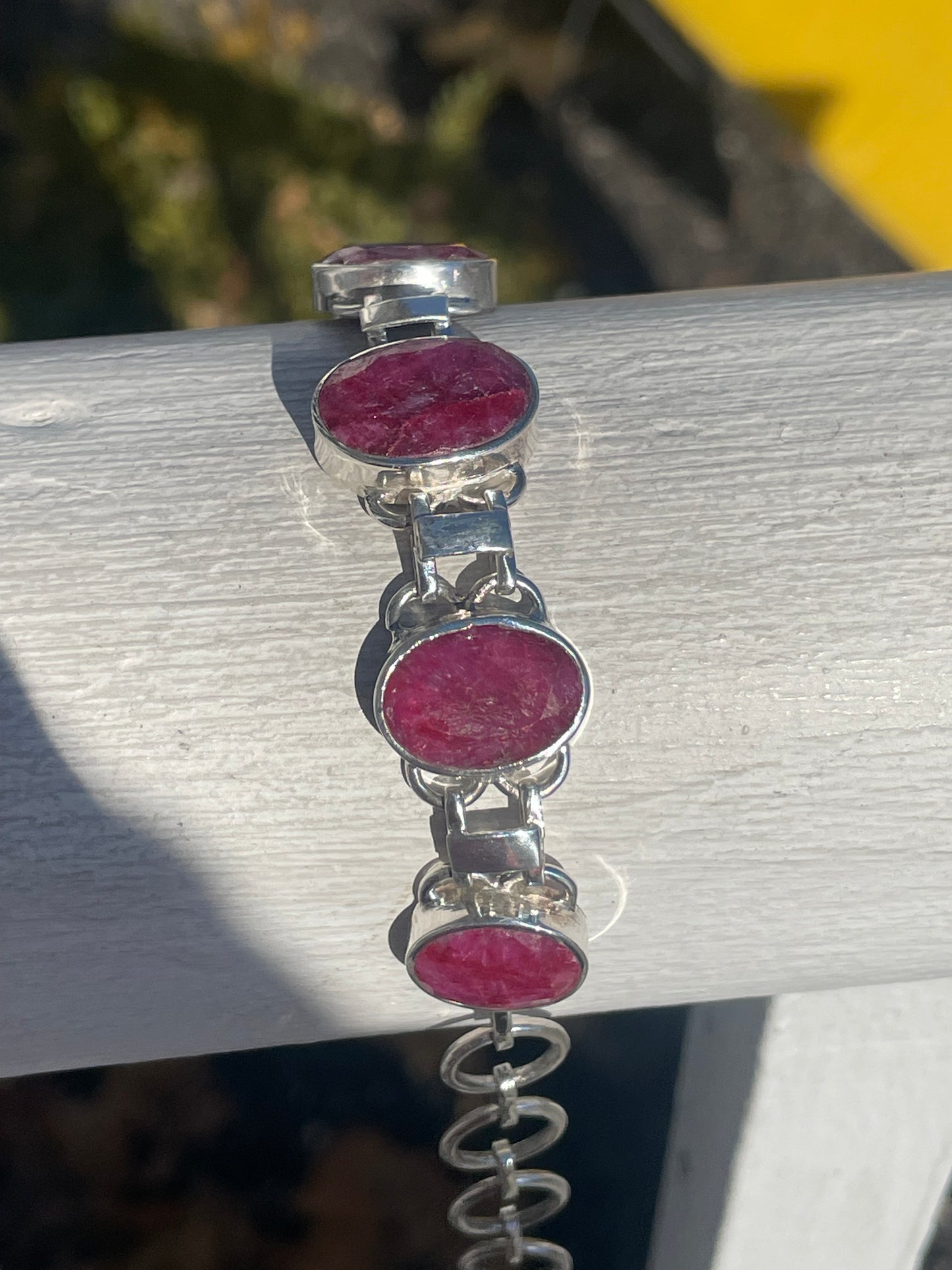 925 Sterling Silver Large Natural Ruby Stone Bracelet 50ct tcw!