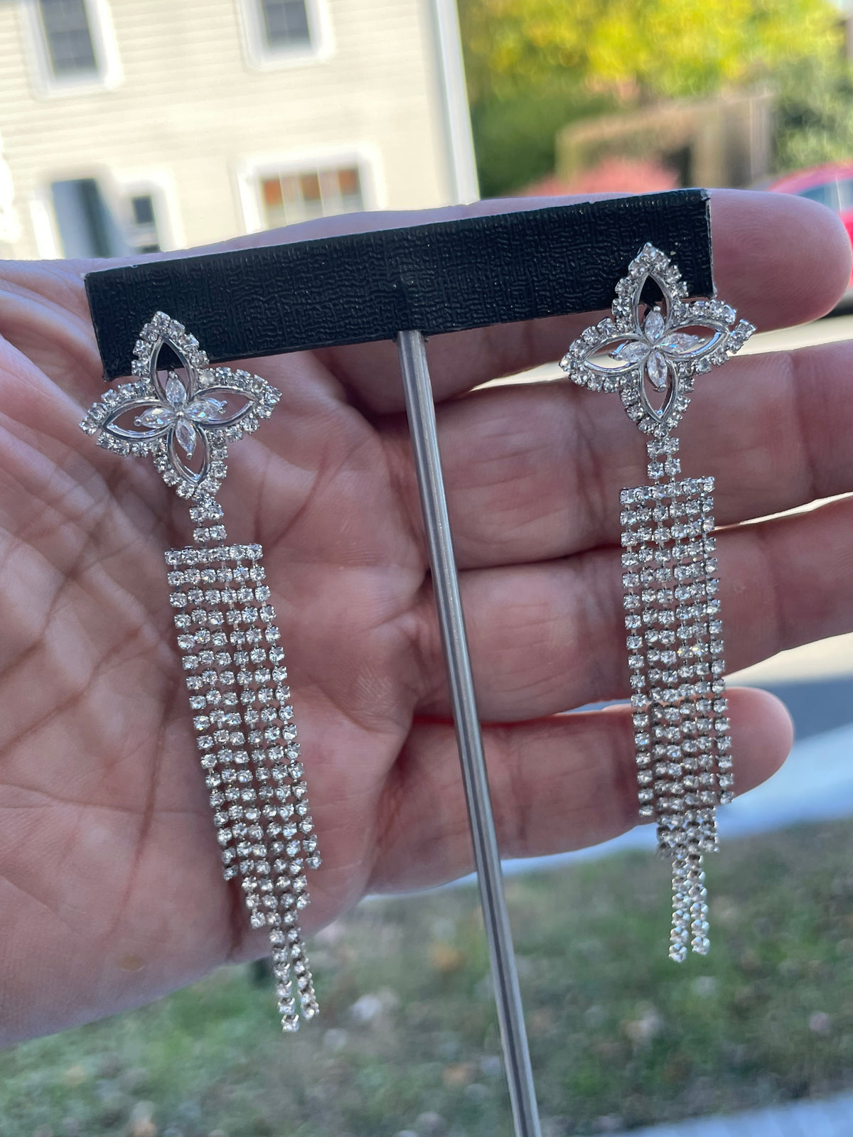 Silver Tone Clear Crystal Chandelier Earrings