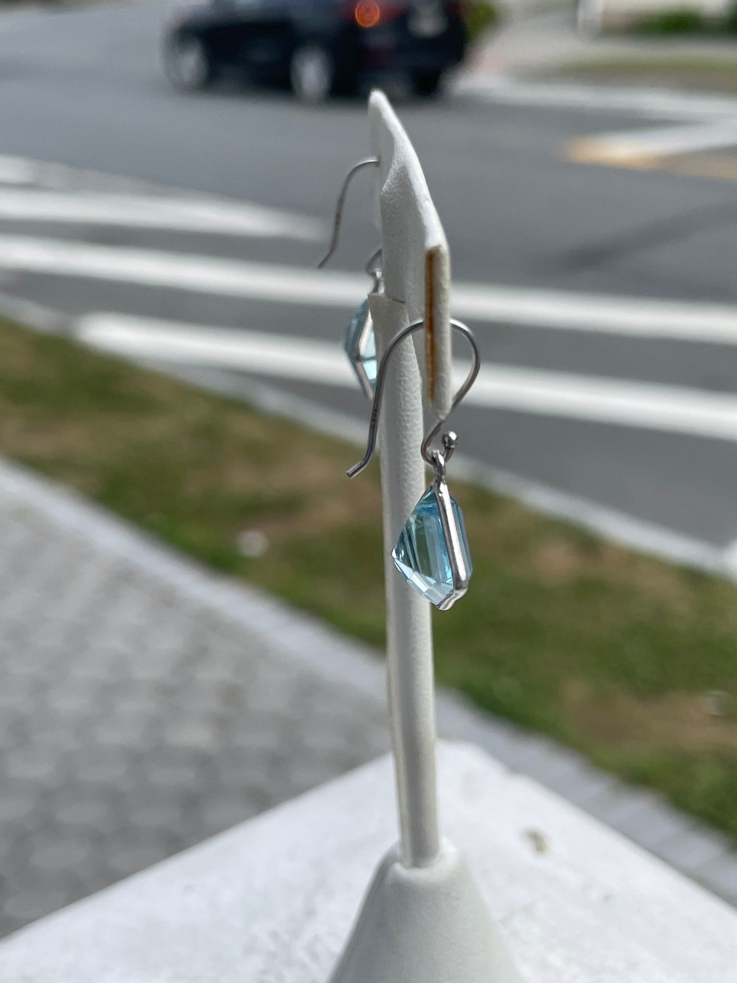 925 Sterling Silver Blue Topaz Dangle Earrings