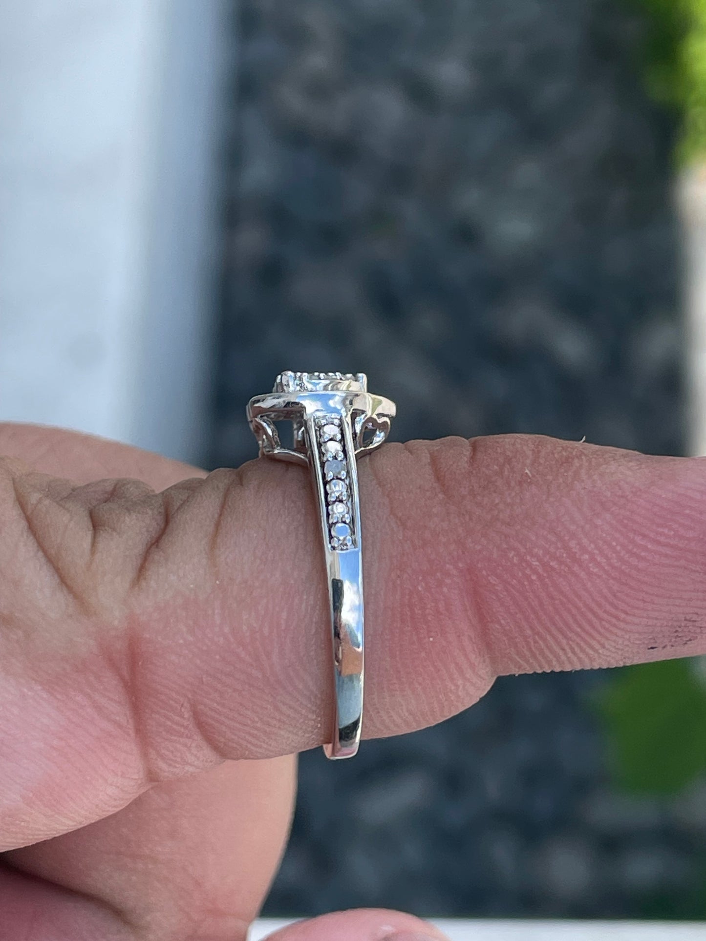 925 Sterling Silver Natural Diamond Heart Ring Size 7