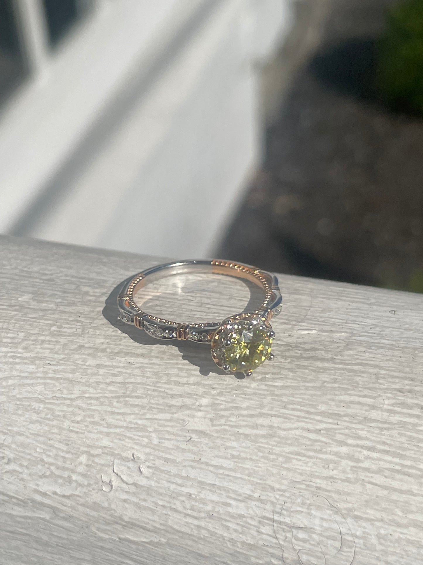 925 Sterling Silver & Vermeil 2tone 1.00ct Canary Yellow Moisonite Solitaire Ring Size 8.5