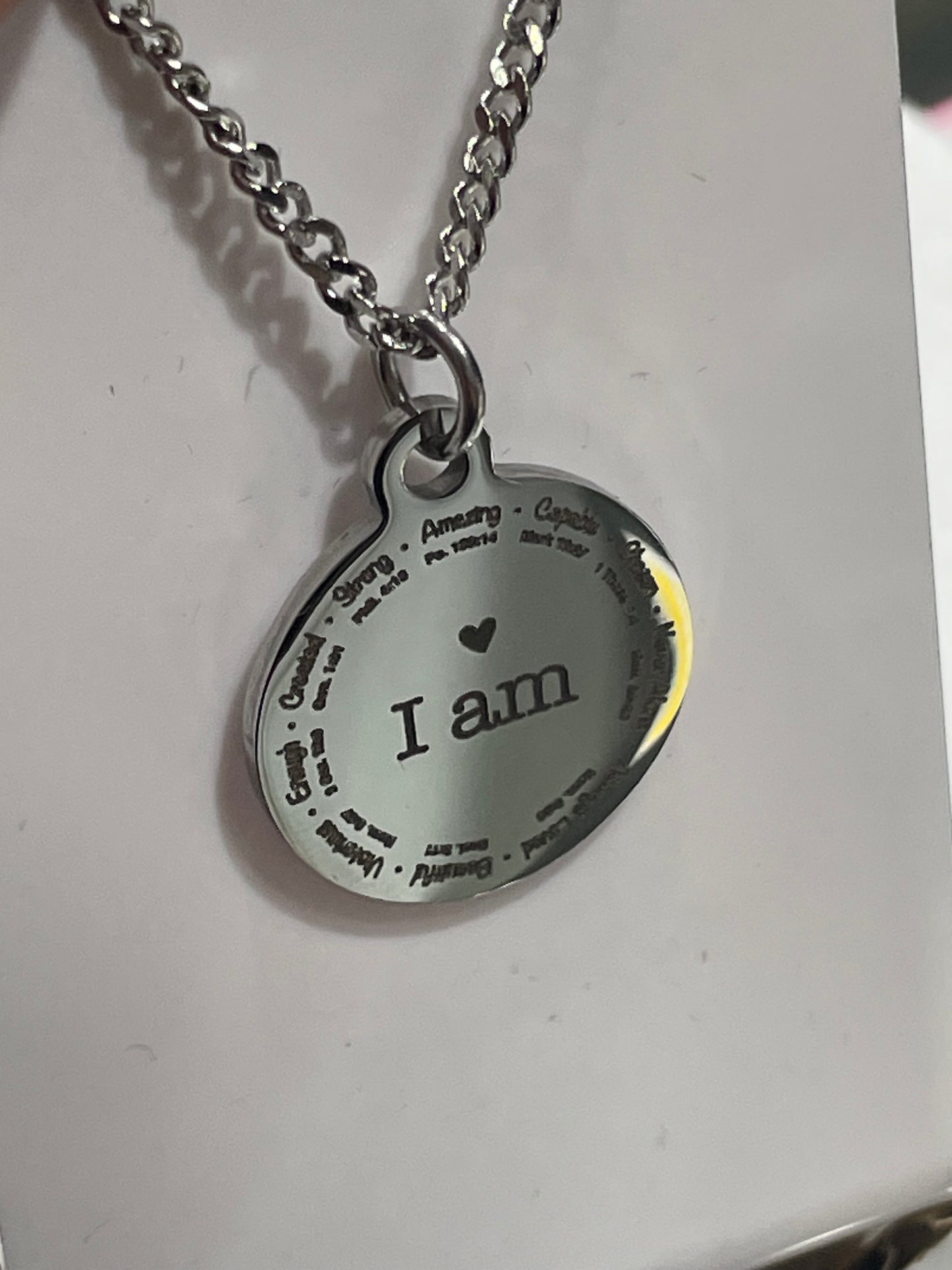 Stainless Steel I am Women’s Prayer Disc Necklace