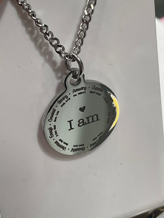 Stainless Steel I am Women’s Prayer Disc Necklace